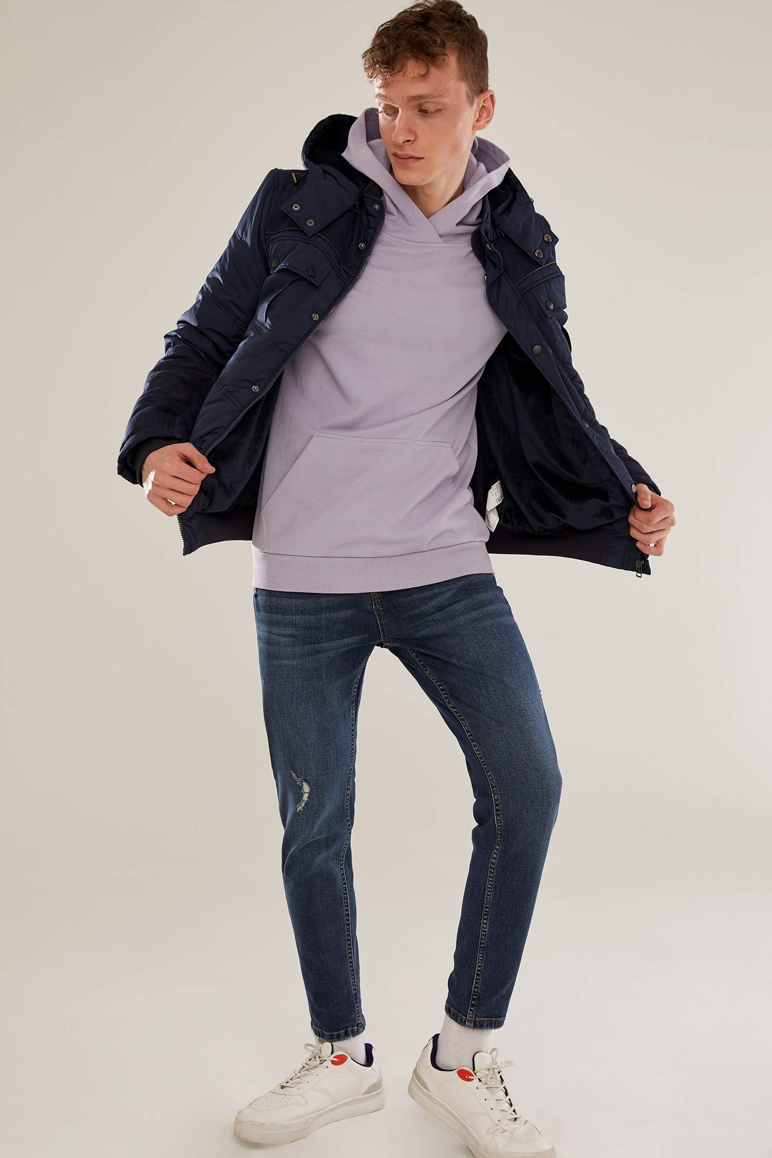Slim Fit Kapüşonlu Kalın Mont