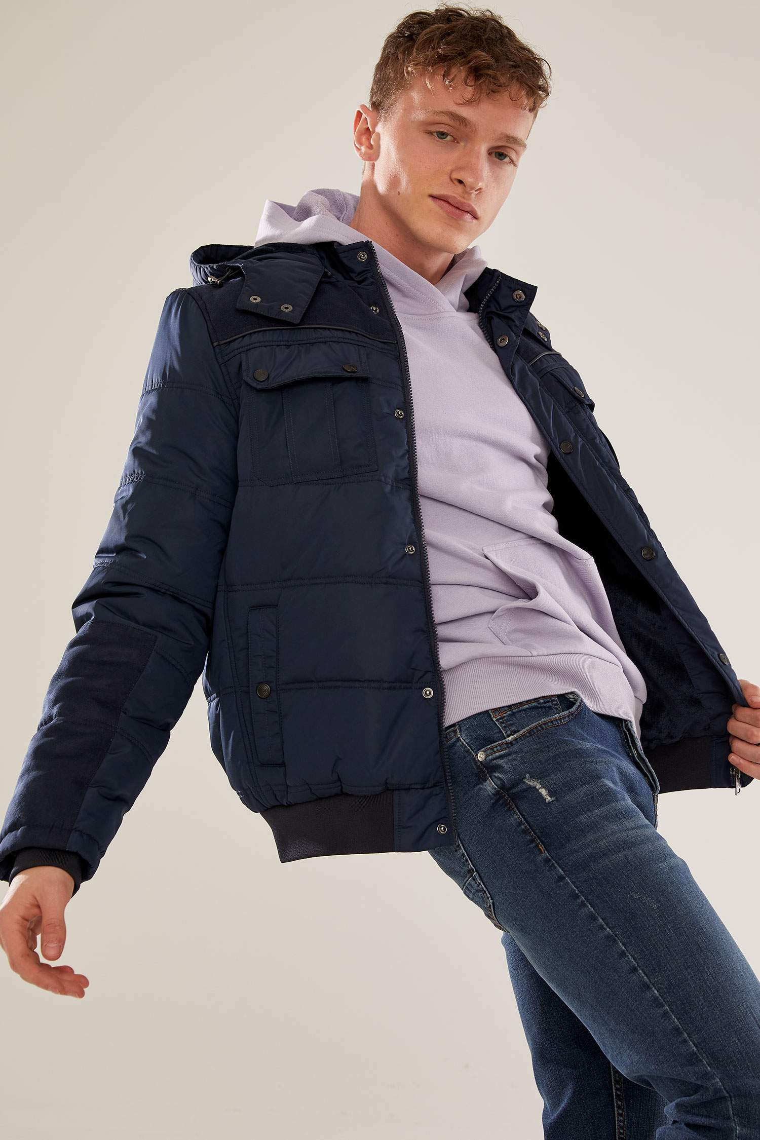 Slim Fit Kapüşonlu Kalın Mont