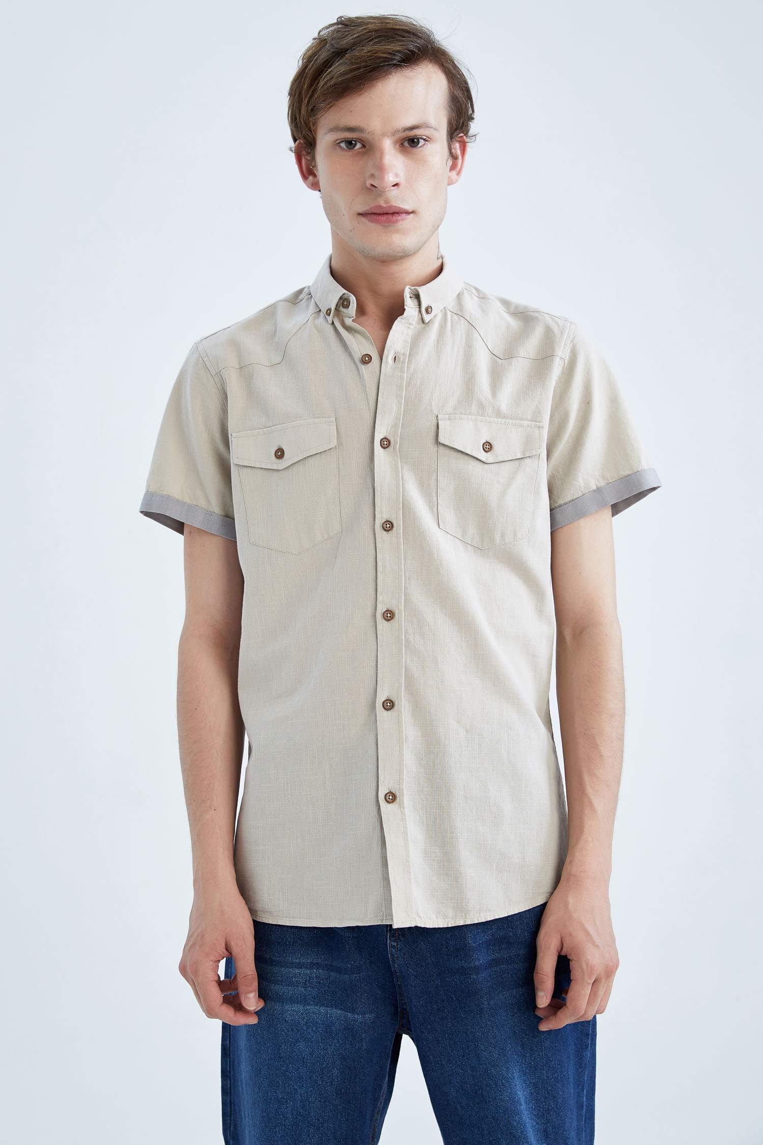 Slim Fit Polo Yaka Poplin Kısa Kollu Gömlek