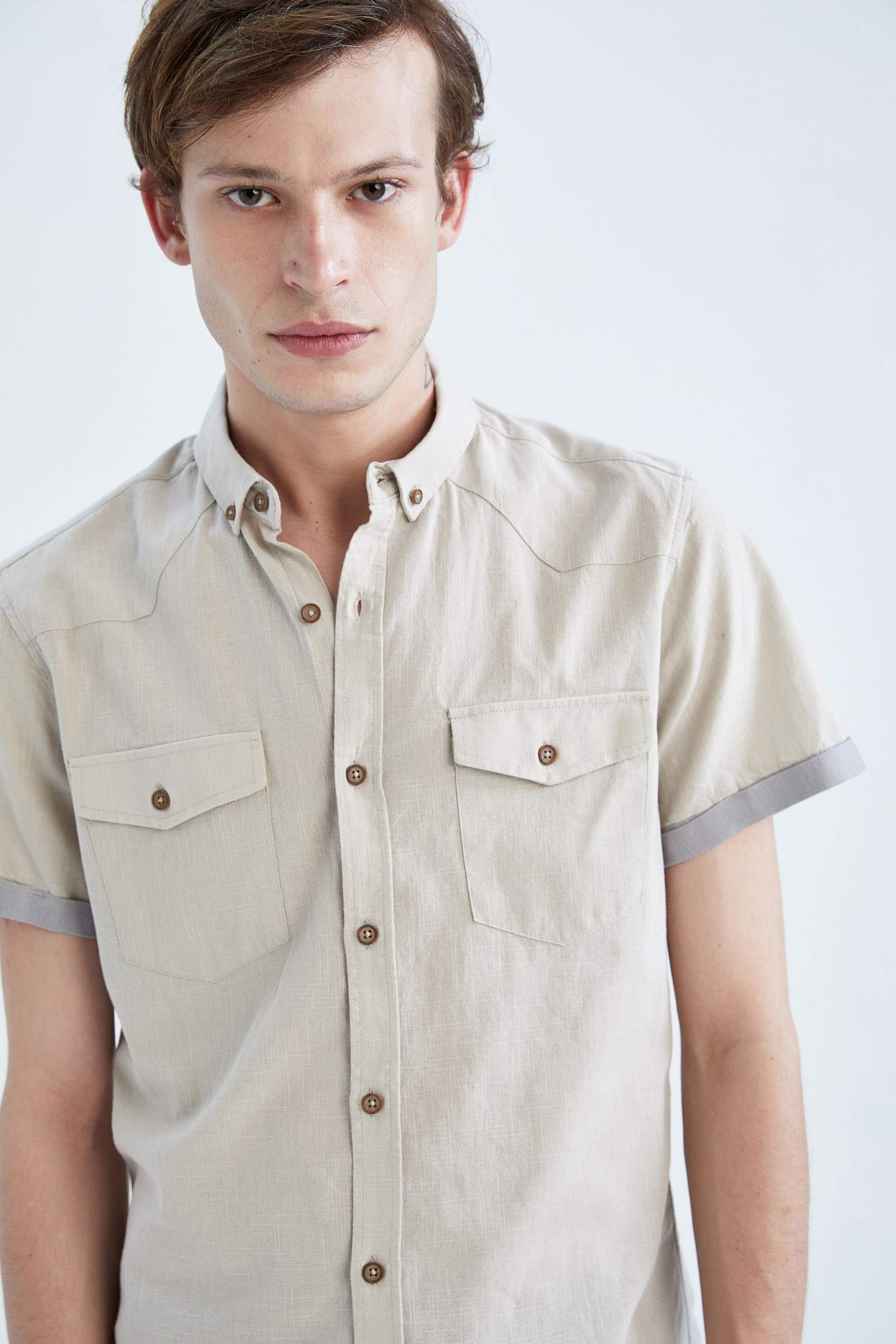 Slim Fit Polo Yaka Poplin Kısa Kollu Gömlek
