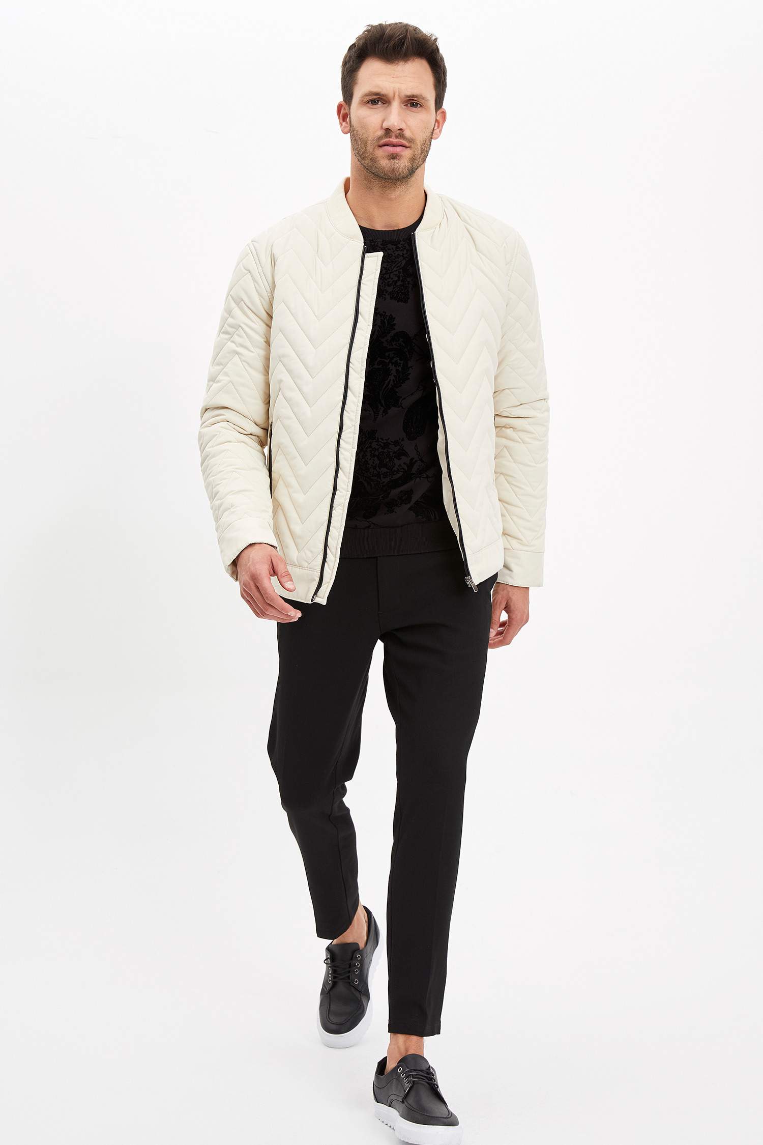 Zig Zag Dikişli Kolej Yaka Bomber Mont