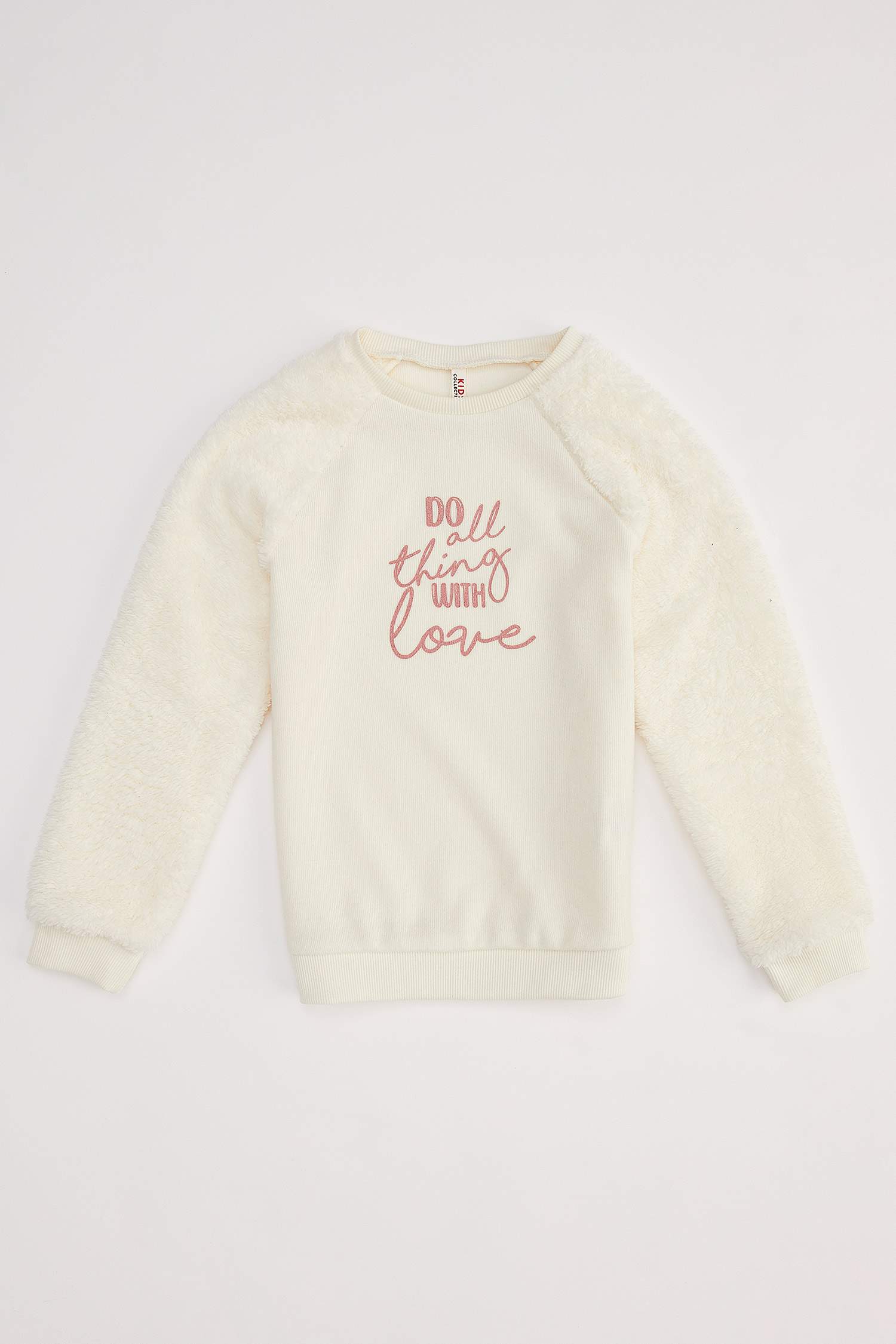 Kız Çocuk Yazı Baskılı Selanik Kumaş Sweatshirt