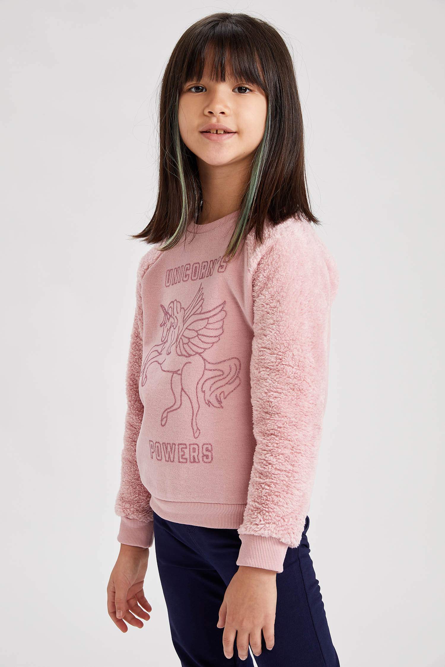 Kız Çocuk Yazı Baskılı Selanik Kumaş Sweatshirt