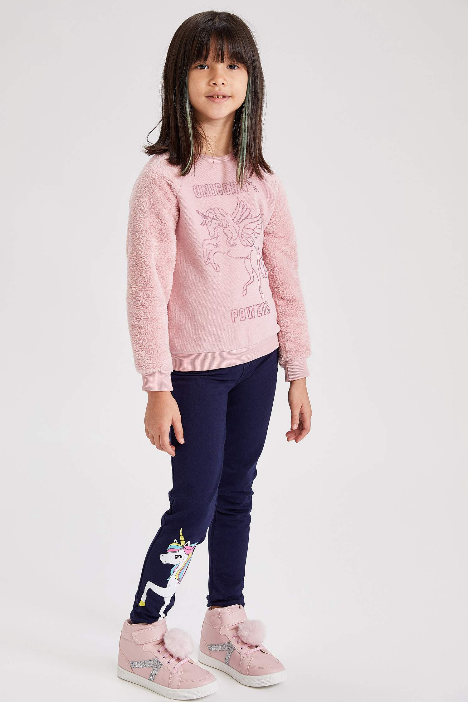 Kız Çocuk Yazı Baskılı Selanik Kumaş Sweatshirt