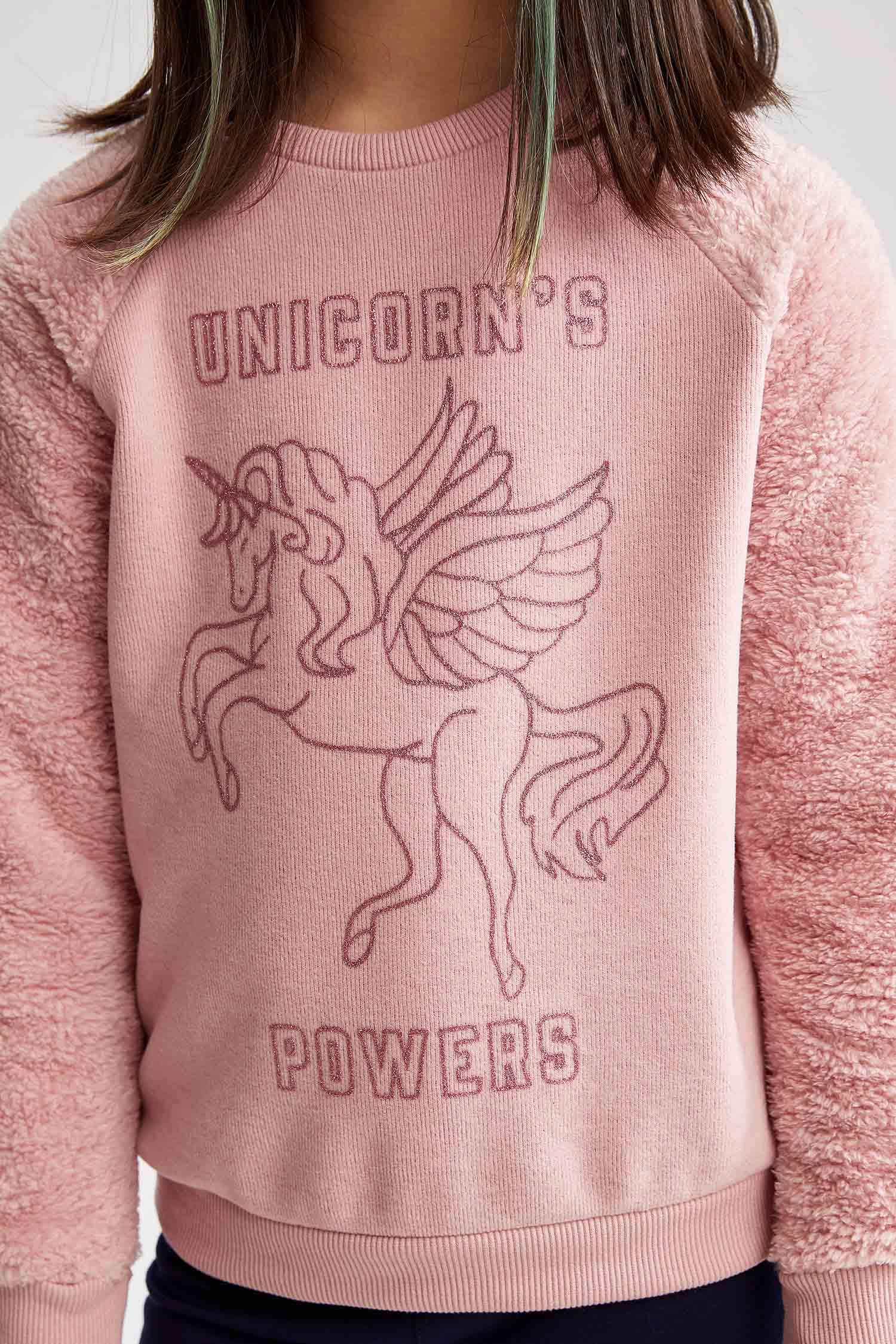 Kız Çocuk Yazı Baskılı Selanik Kumaş Sweatshirt