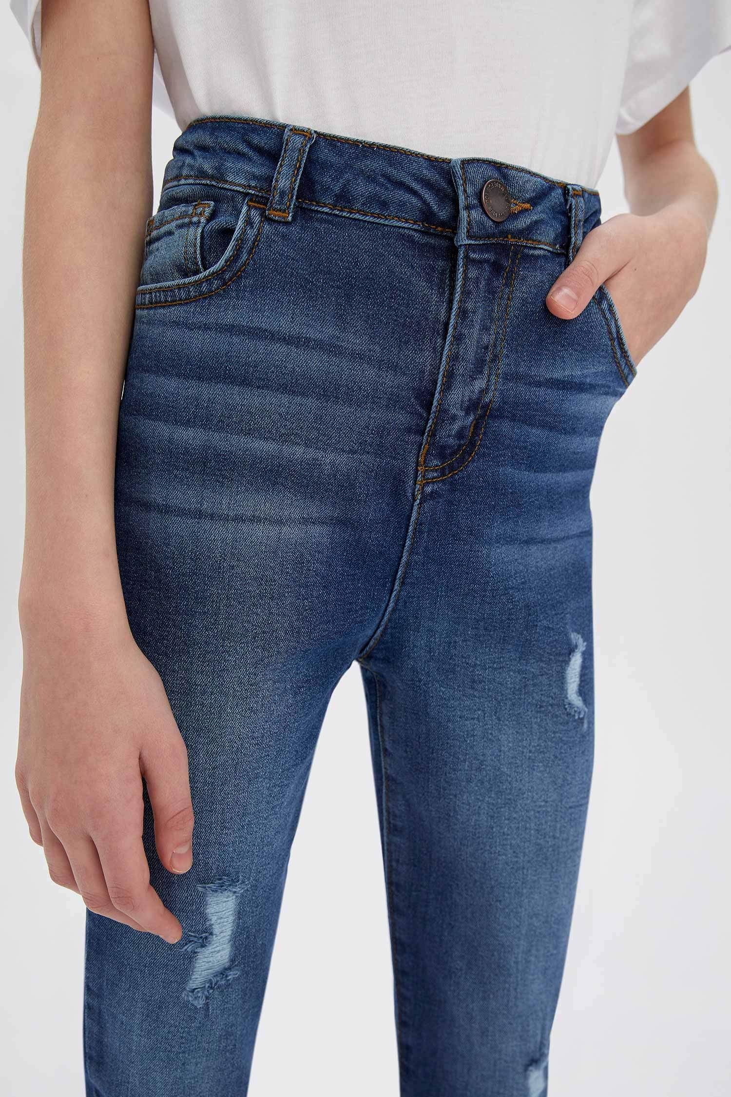 Kız Çocuk Skınny Fit Yıpratma Detaylı Jean Pantolon