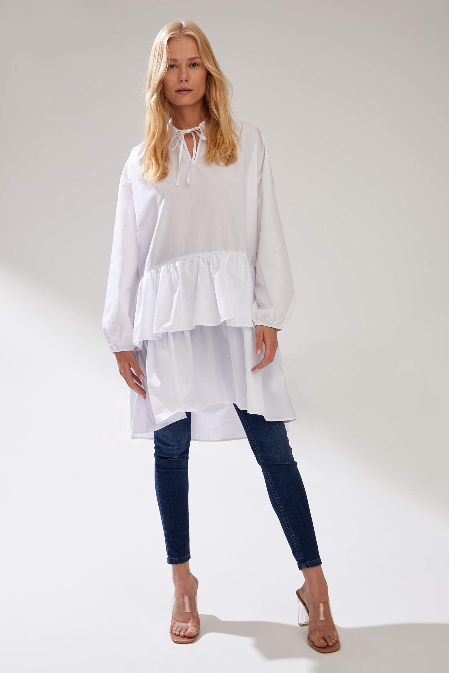 Kabarık Etek Uçlu Dokuma Poplin Tunik