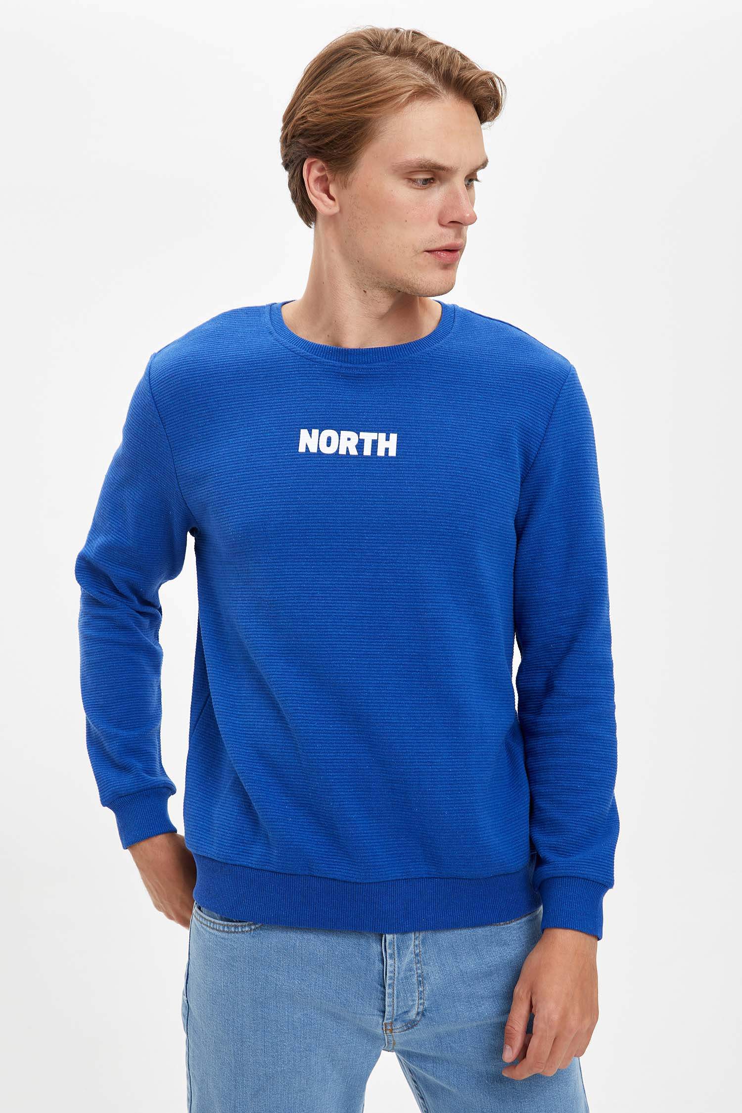 North Baskılı Bisiklet Yaka Baskılı Slim Fit Sweatshirt