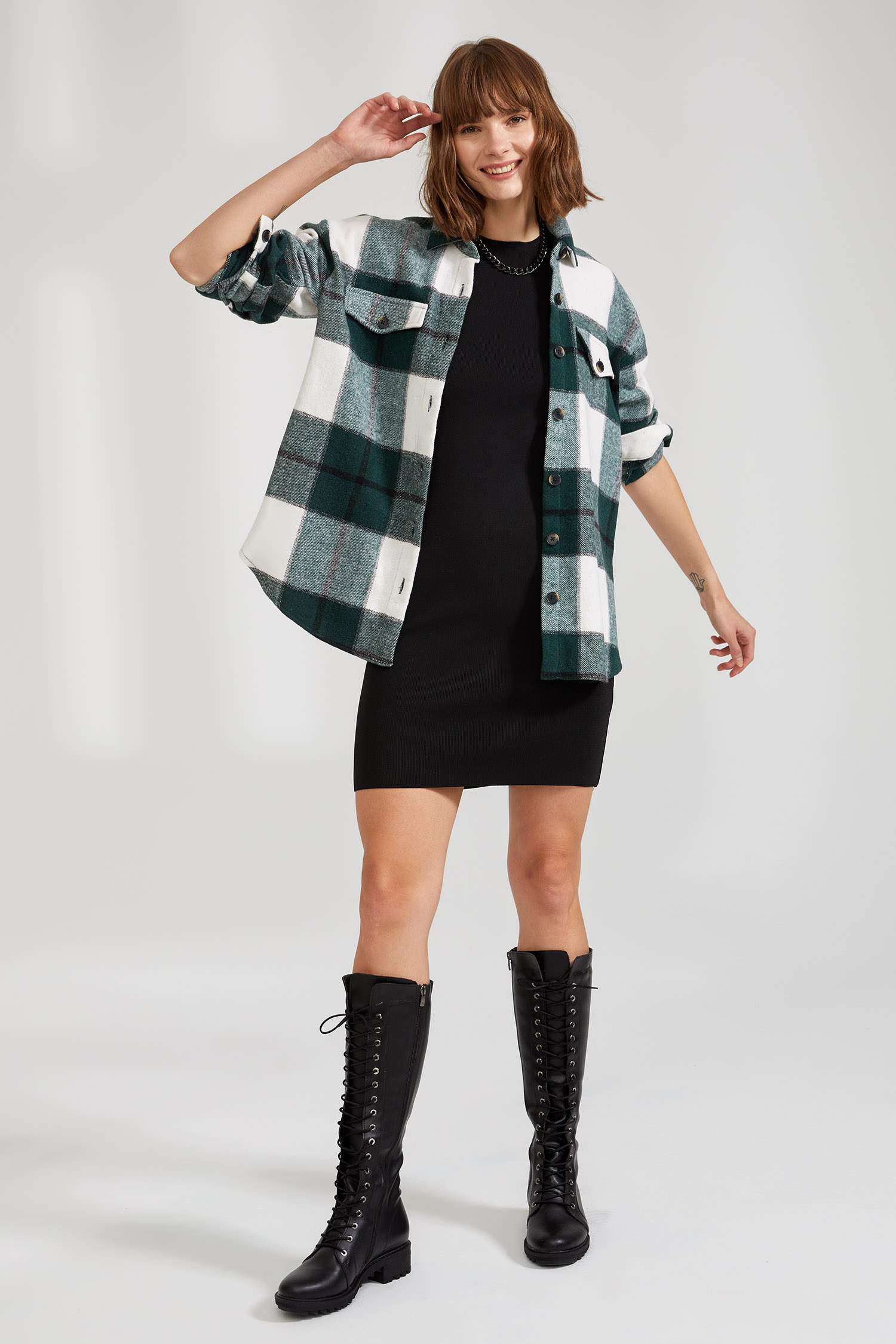 Retro Ekoseli Oversize Fit Oduncu Gömlek