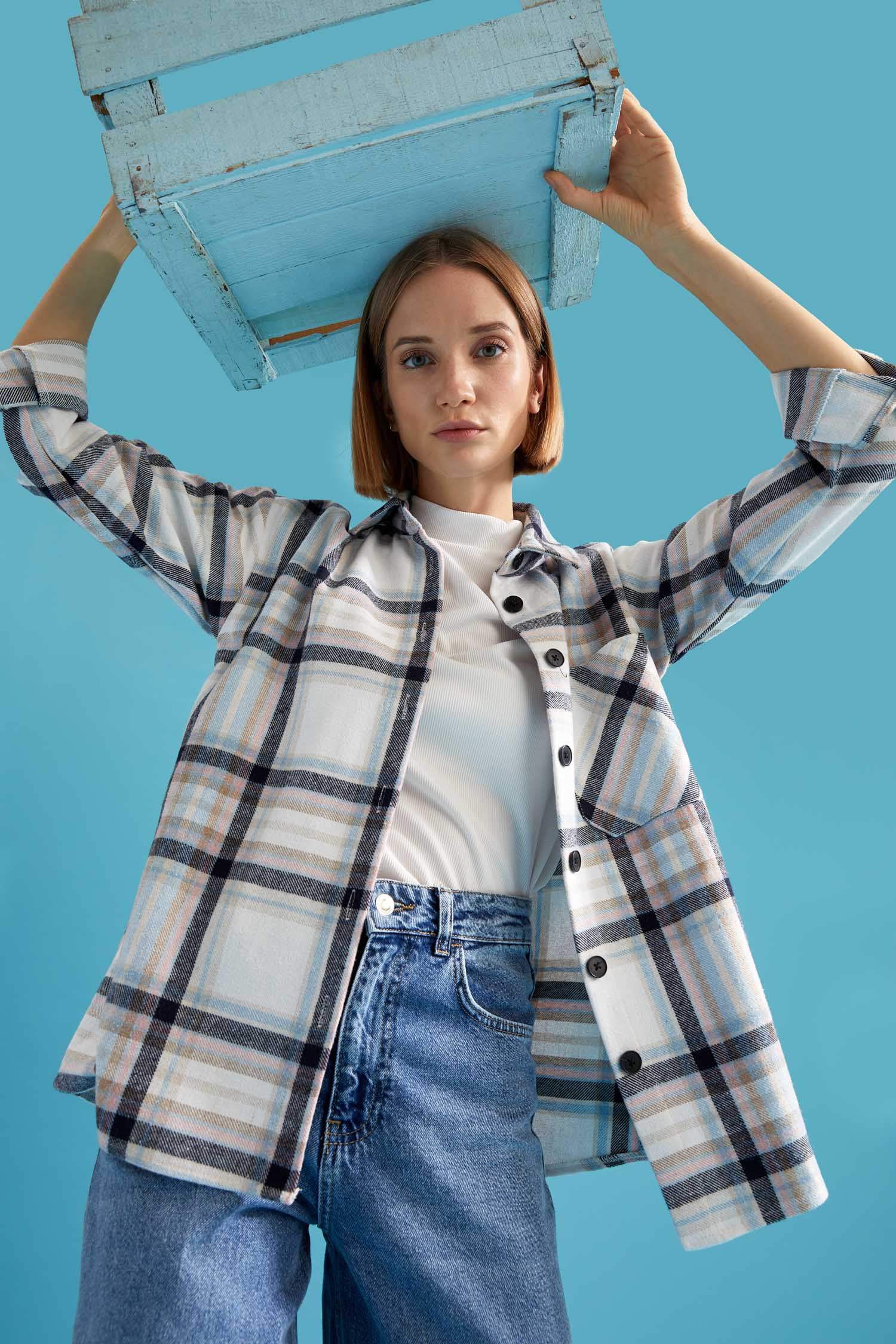 Retro Ekoseli Oversize Fit Oduncu Gömlek