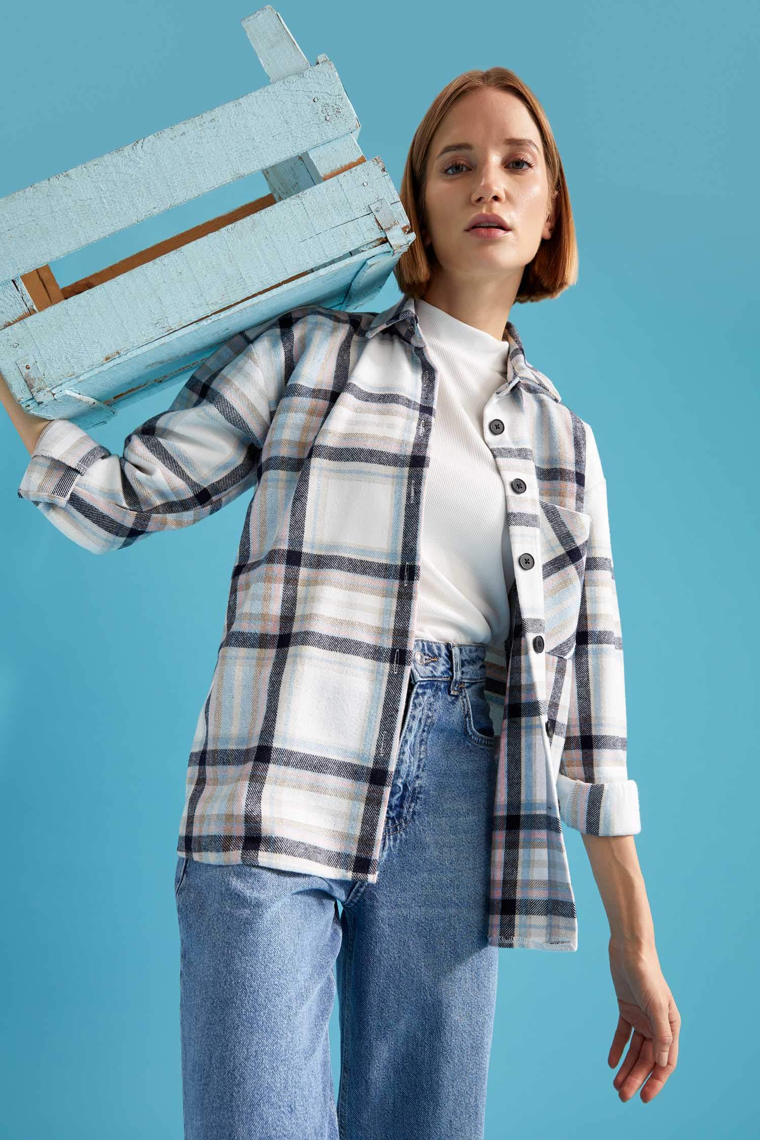 Retro Ekoseli Oversize Fit Oduncu Gömlek