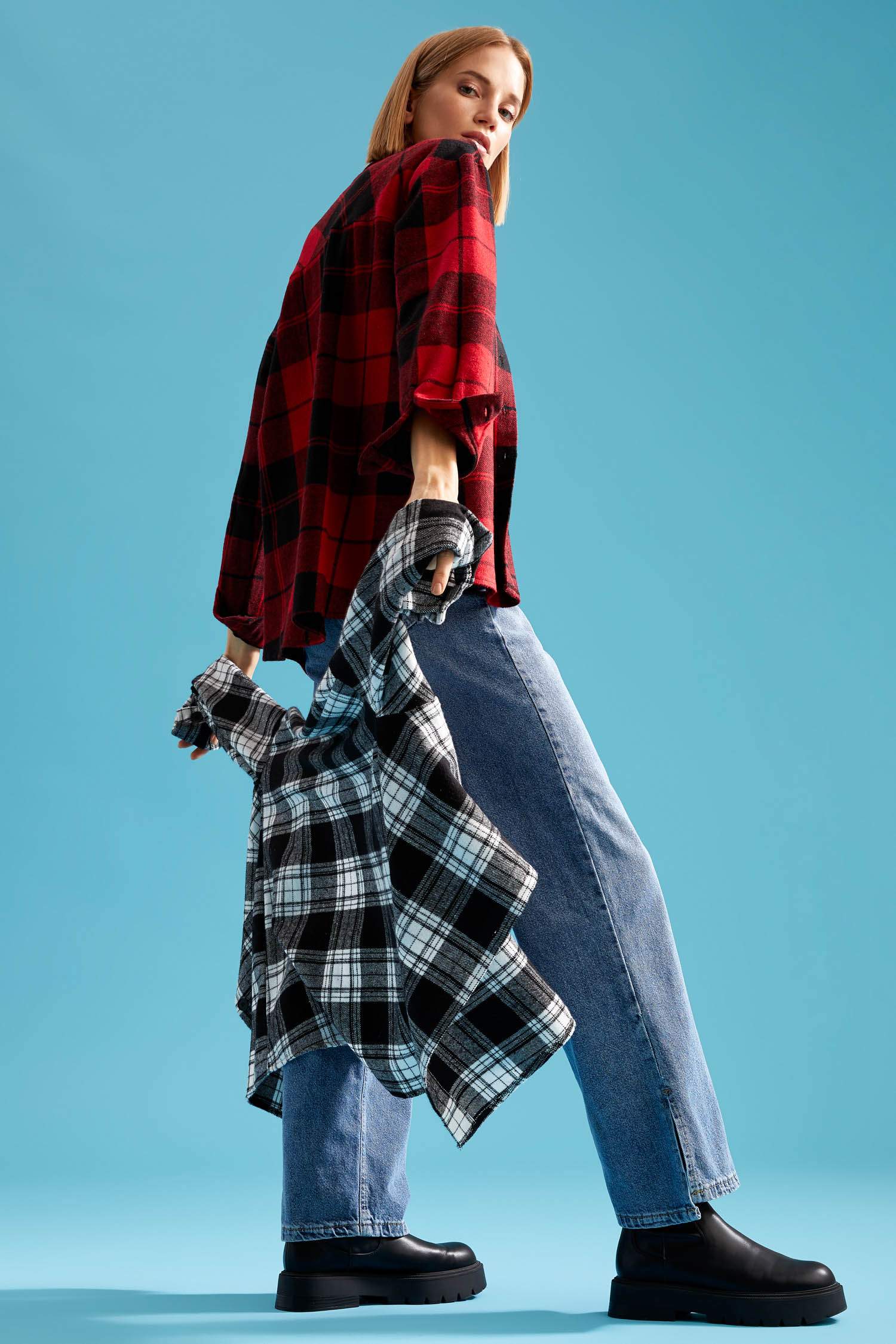 Retro Ekoseli Oversize Fit Oduncu Gömlek