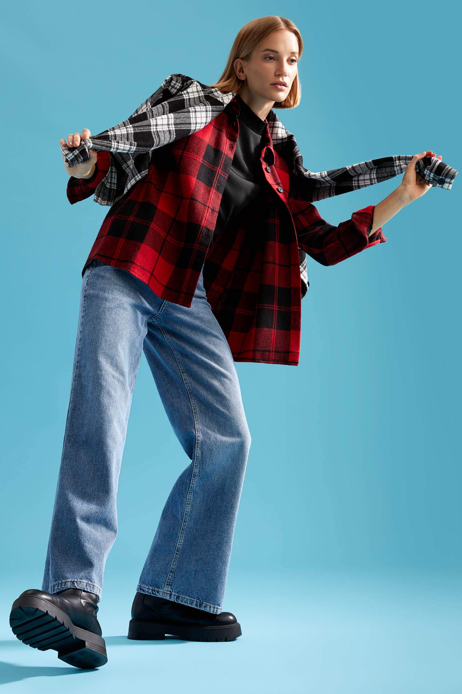 Retro Ekoseli Oversize Fit Oduncu Gömlek