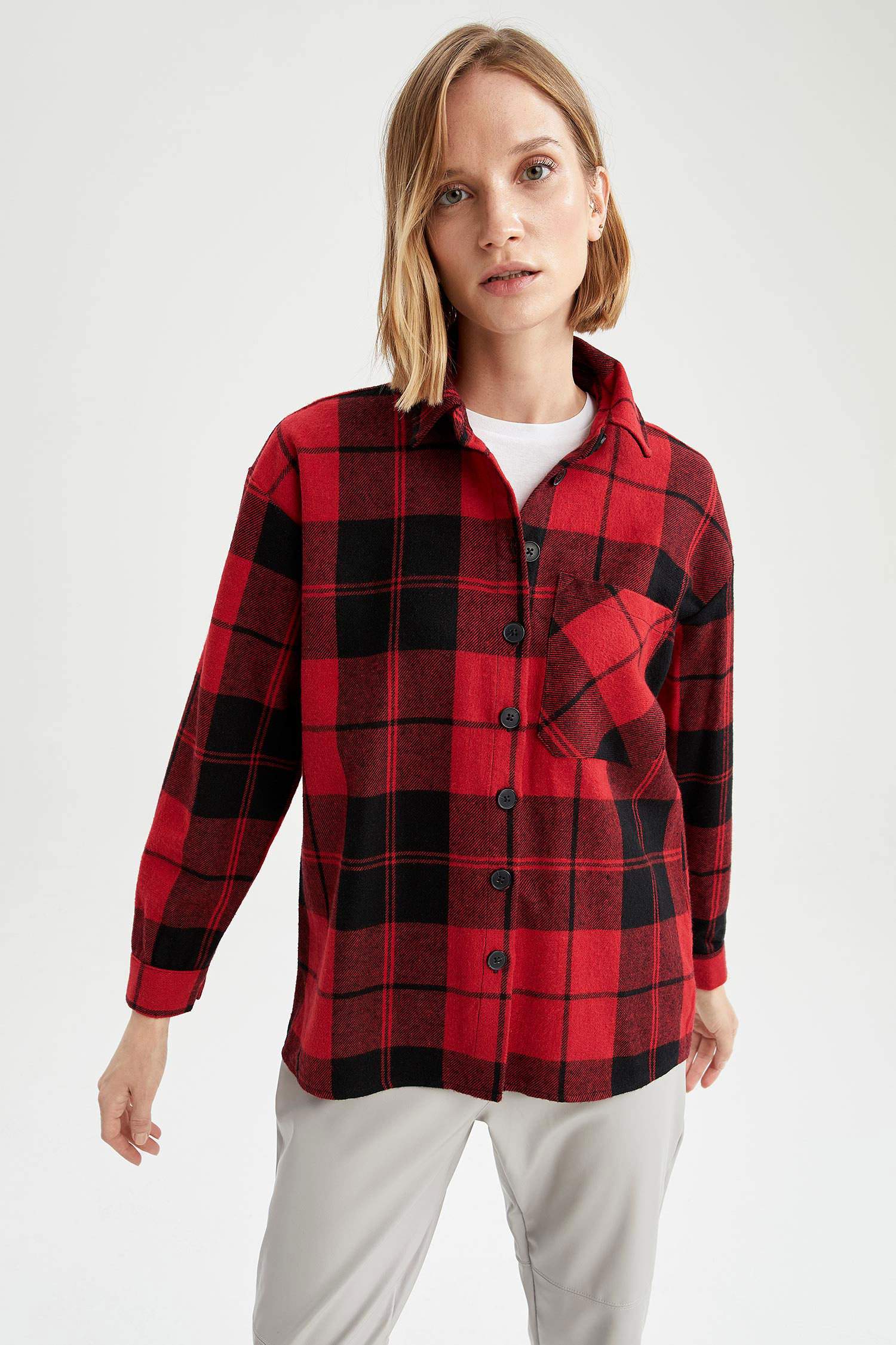 Retro Ekoseli Oversize Fit Oduncu Gömlek