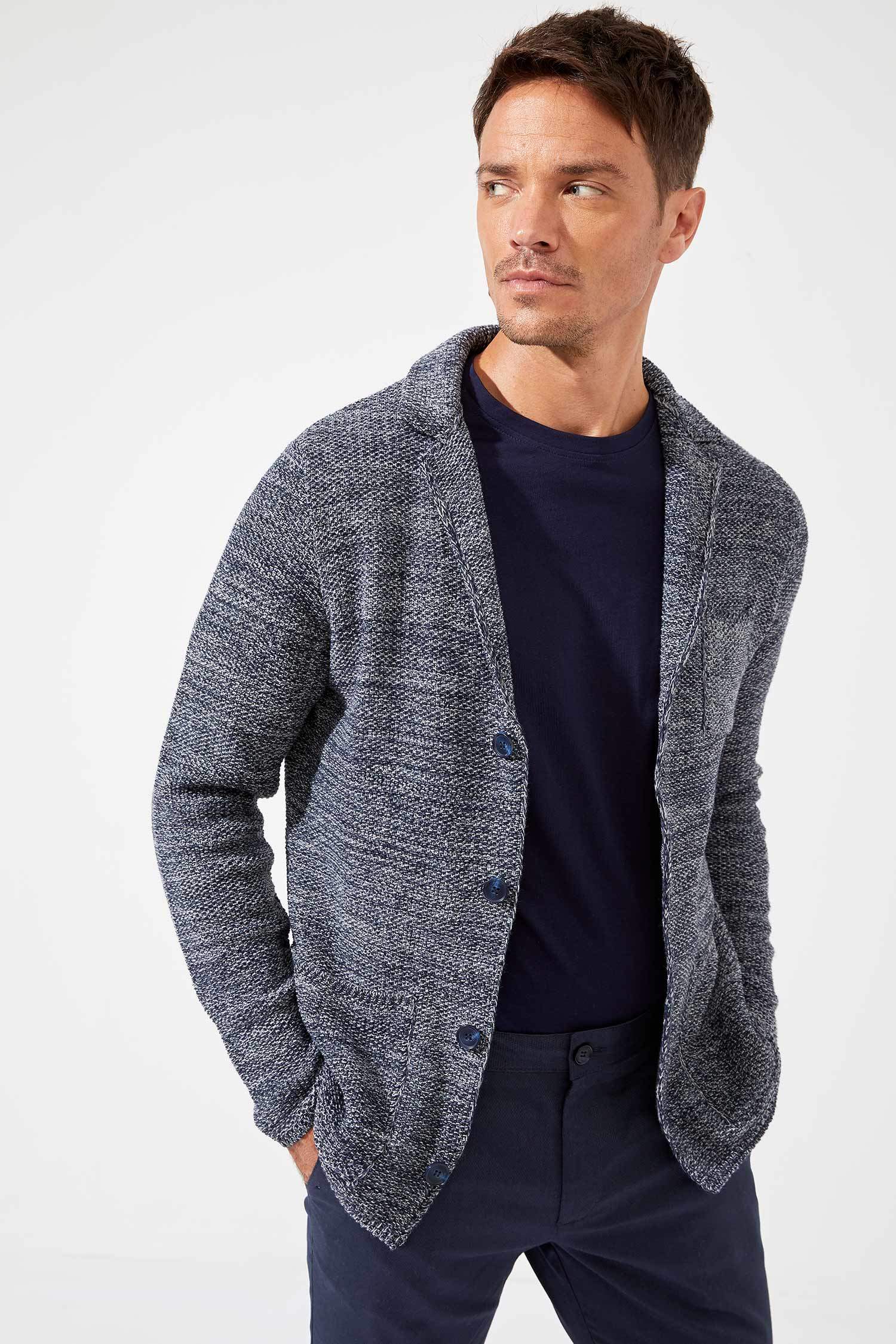 Slim Fit V Yaka Düğmeli Uzun Kollu Triko Hırka