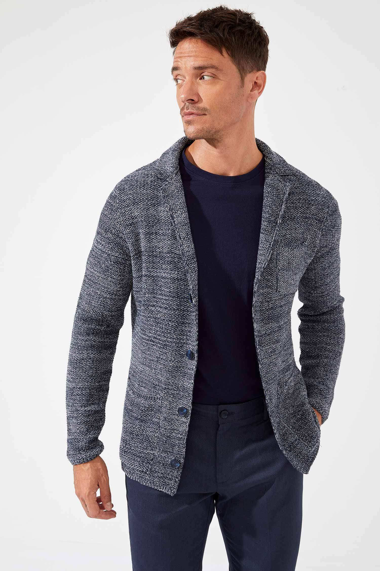 Slim Fit V Yaka Düğmeli Uzun Kollu Triko Hırka