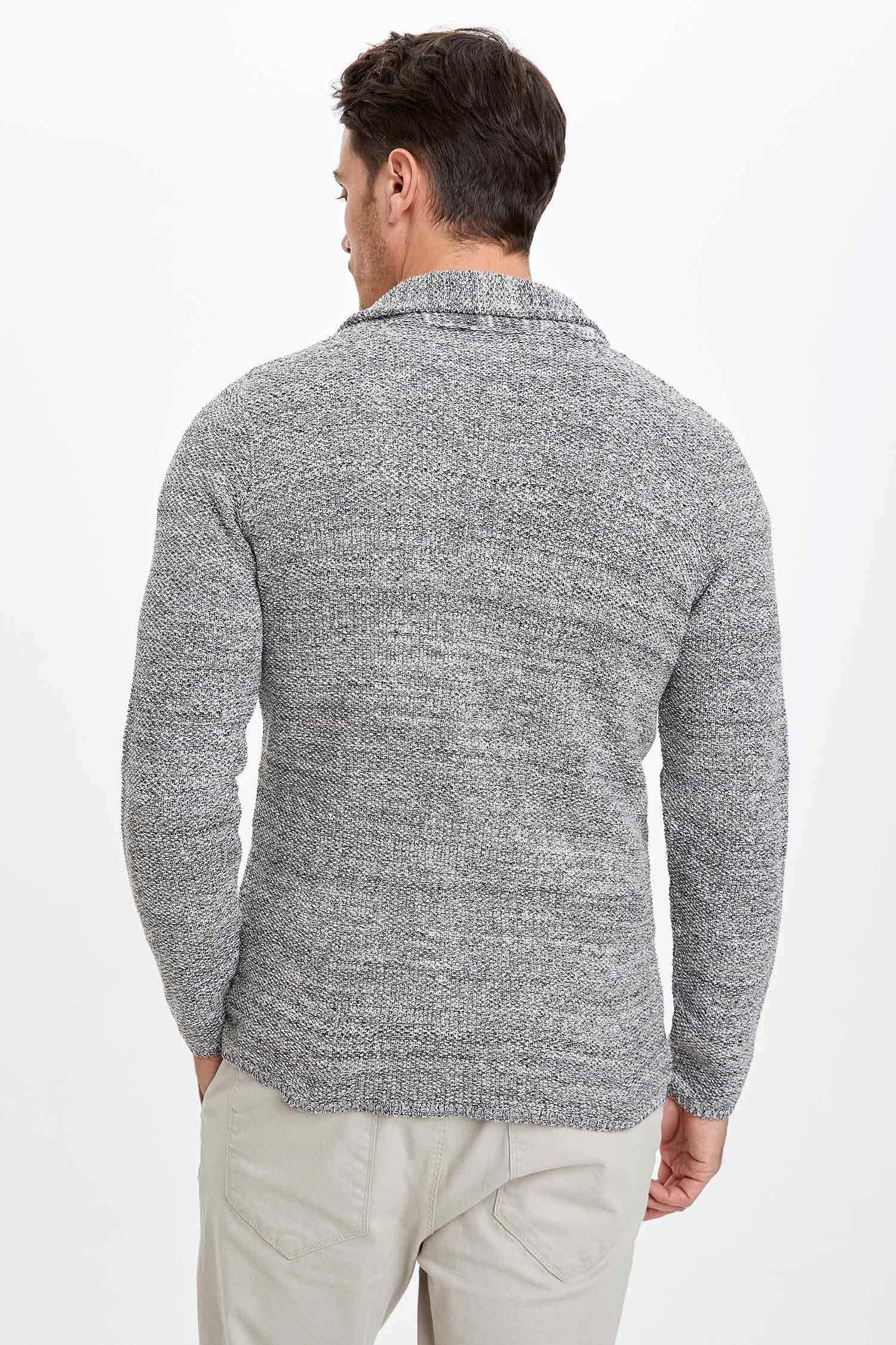 Slim Fit V Yaka Düğmeli Uzun Kollu Triko Hırka