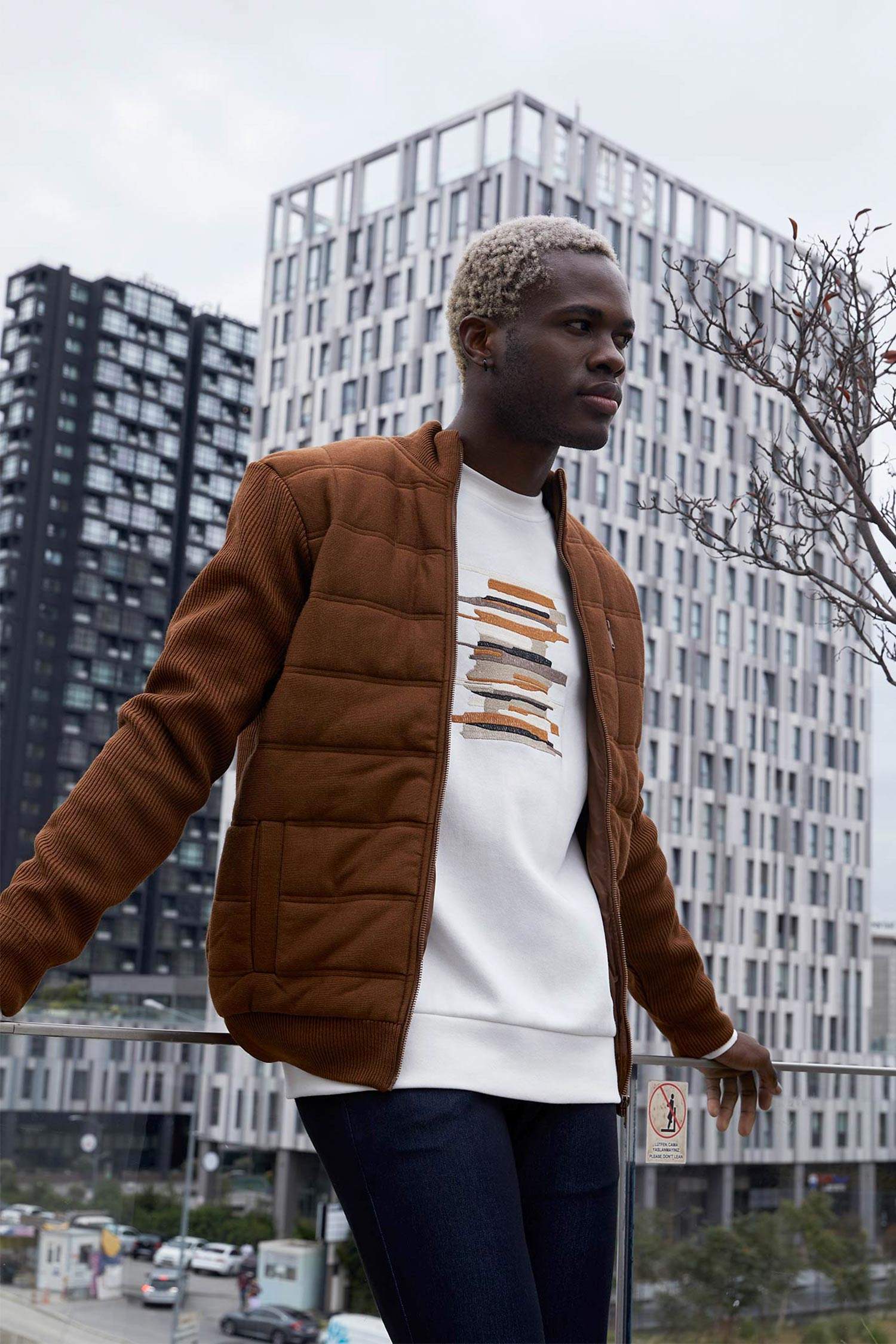 Slim Fit Kolej Dik Yaka Bomber Triko Hırka
