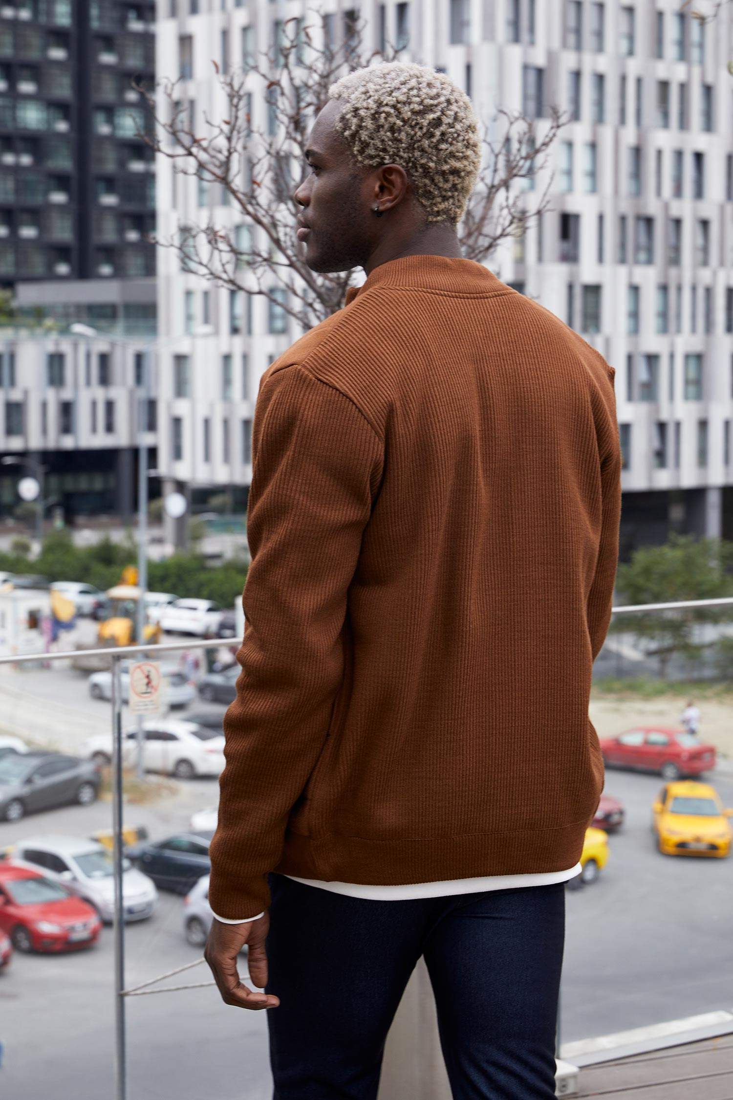 Slim Fit Kolej Dik Yaka Bomber Triko Hırka