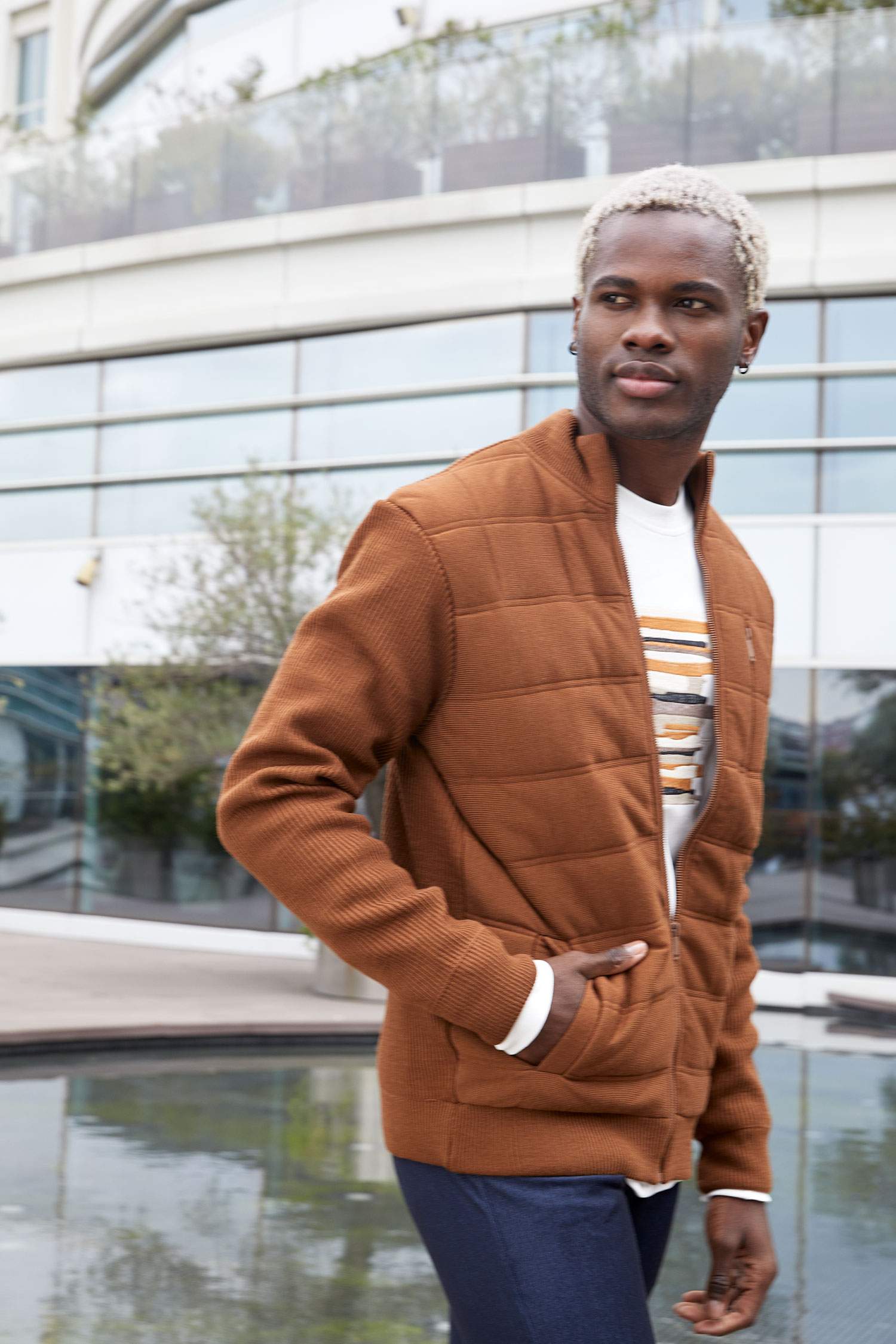 Slim Fit Kolej Dik Yaka Bomber Triko Hırka