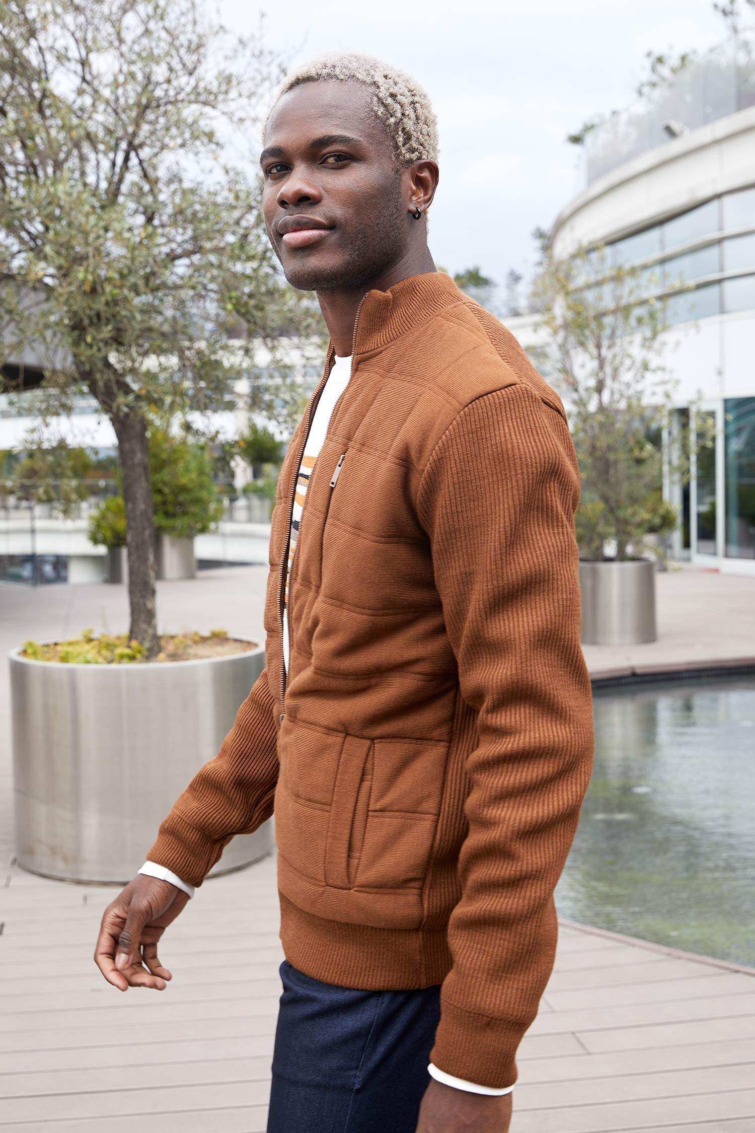 Slim Fit Kolej Dik Yaka Bomber Triko Hırka