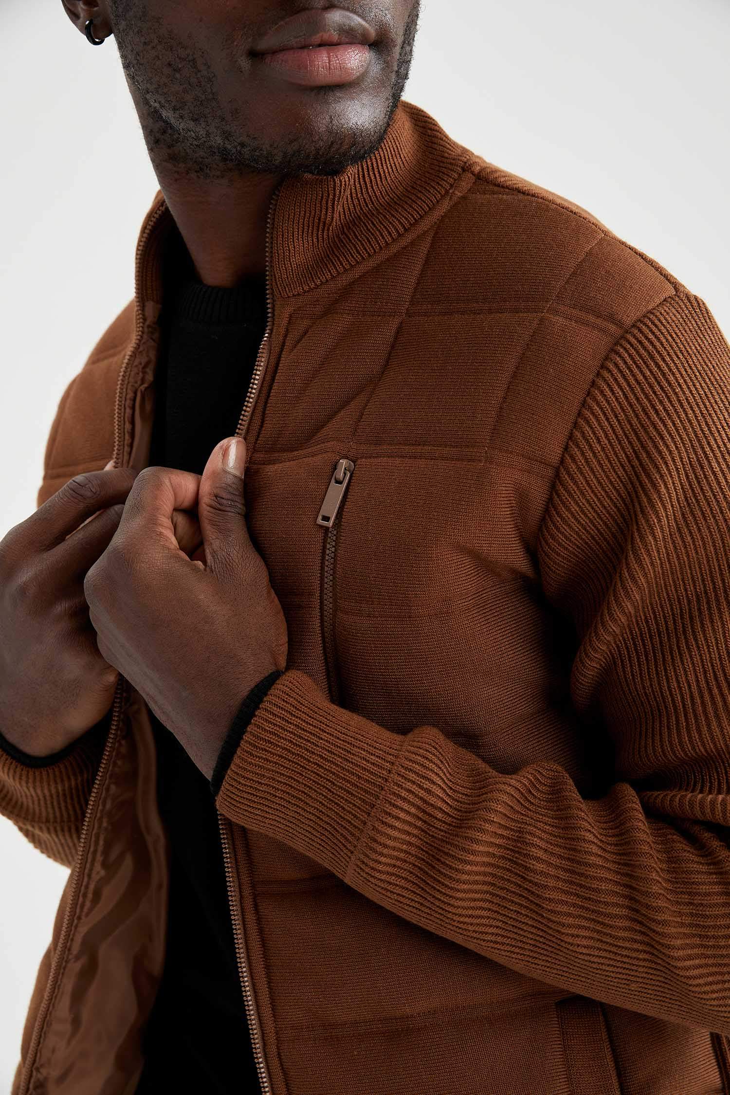 Slim Fit Kolej Dik Yaka Bomber Triko Hırka
