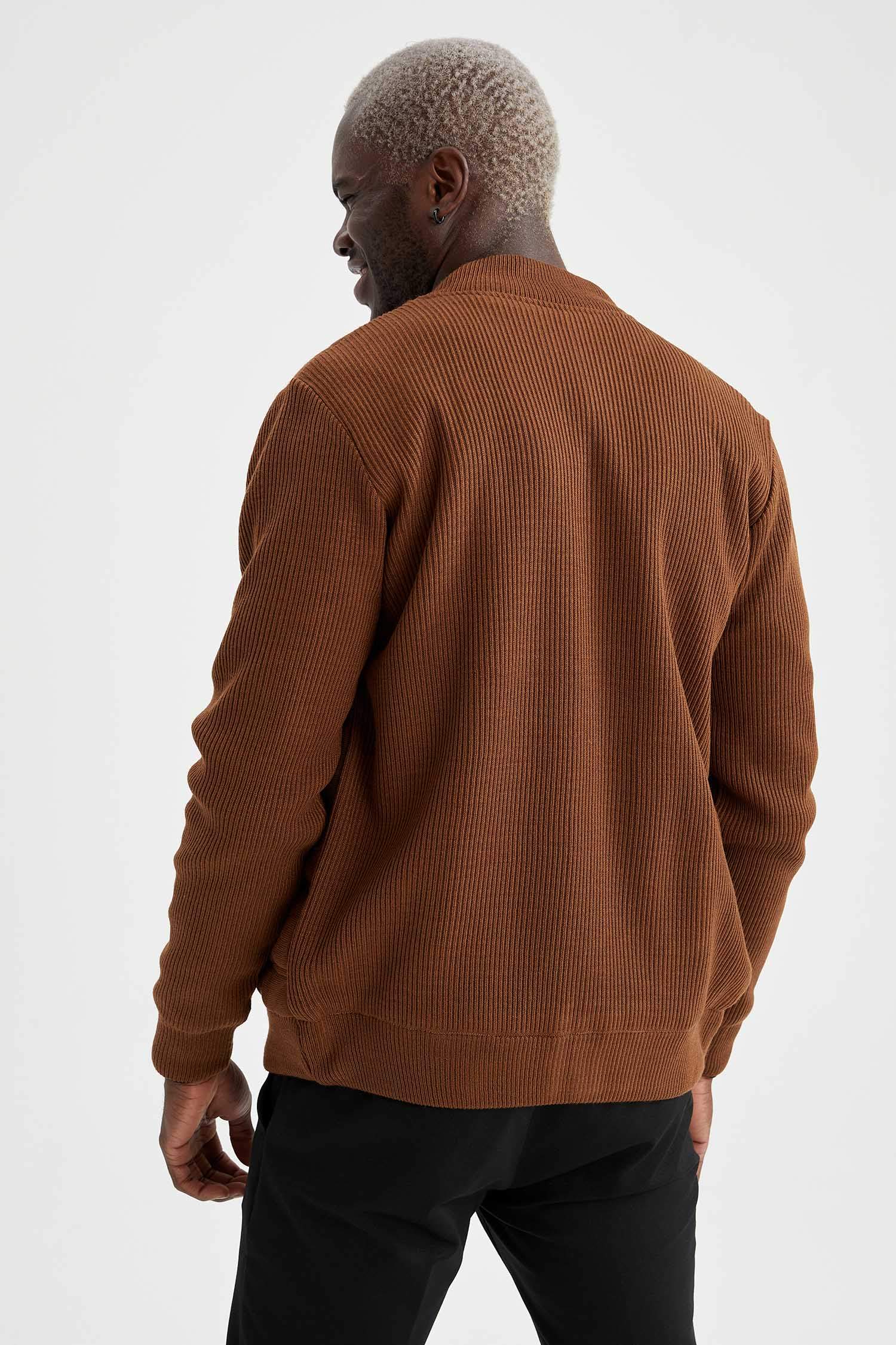 Slim Fit Kolej Dik Yaka Bomber Triko Hırka