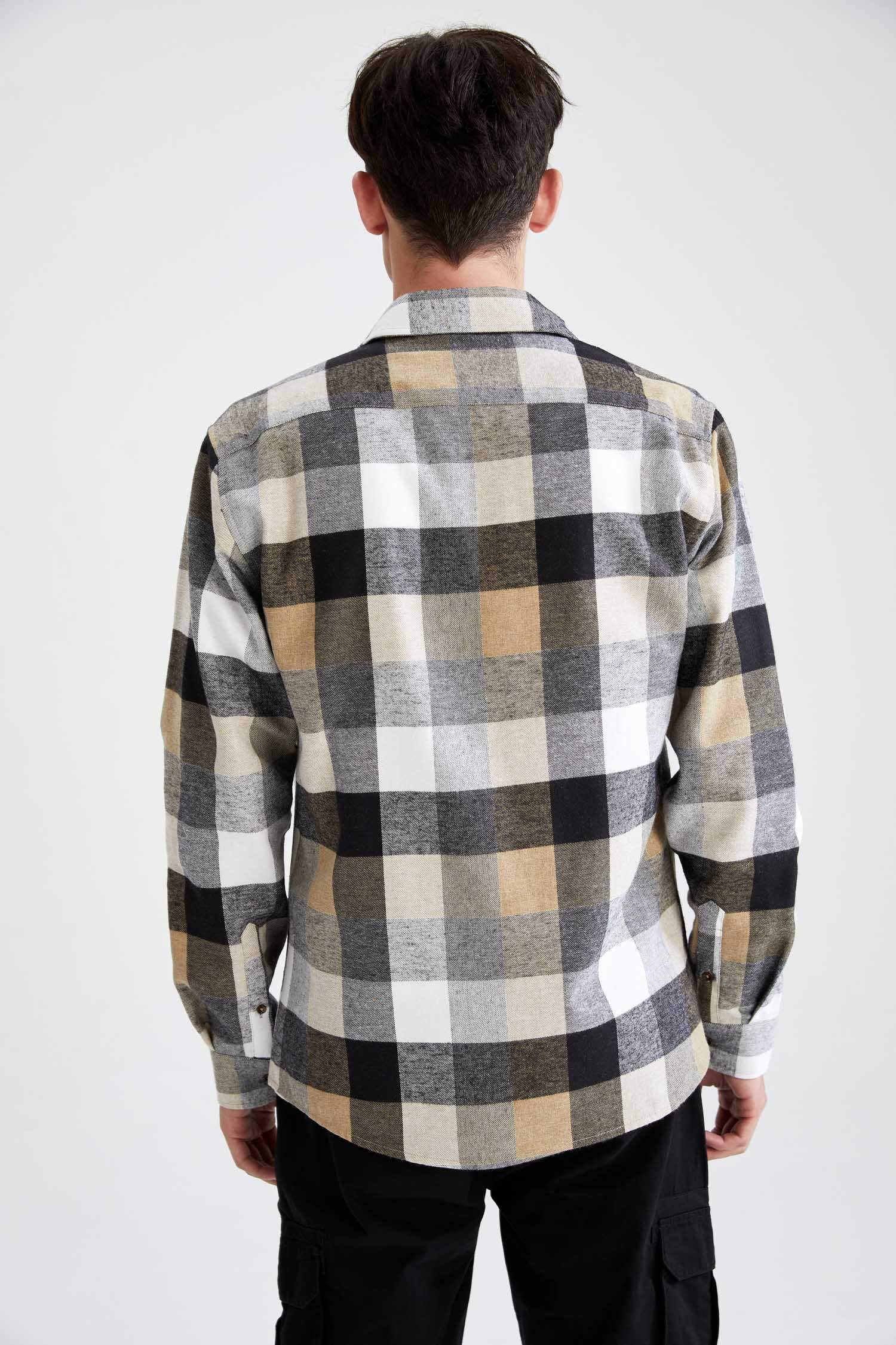 Slim Fit Ekose Desenli Uzun Kollu Oduncu Gömlek