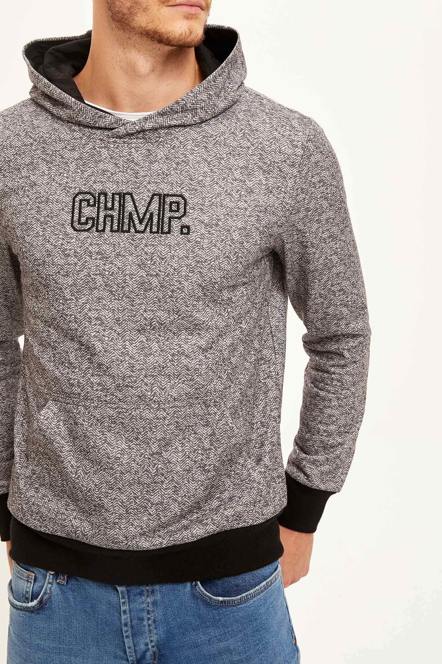 Slim Fit Kanguru Cepli Slogan Desenli Uzun Kollu İçi Yumuşak Tüylü Sweatshirt