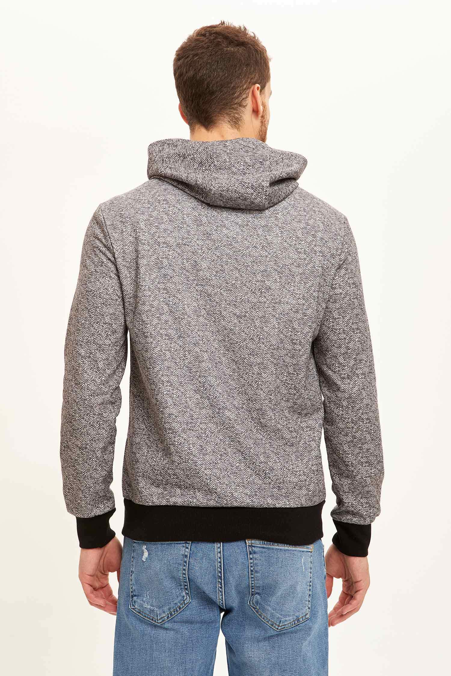 Slim Fit Kanguru Cepli Slogan Desenli Uzun Kollu İçi Yumuşak Tüylü Sweatshirt