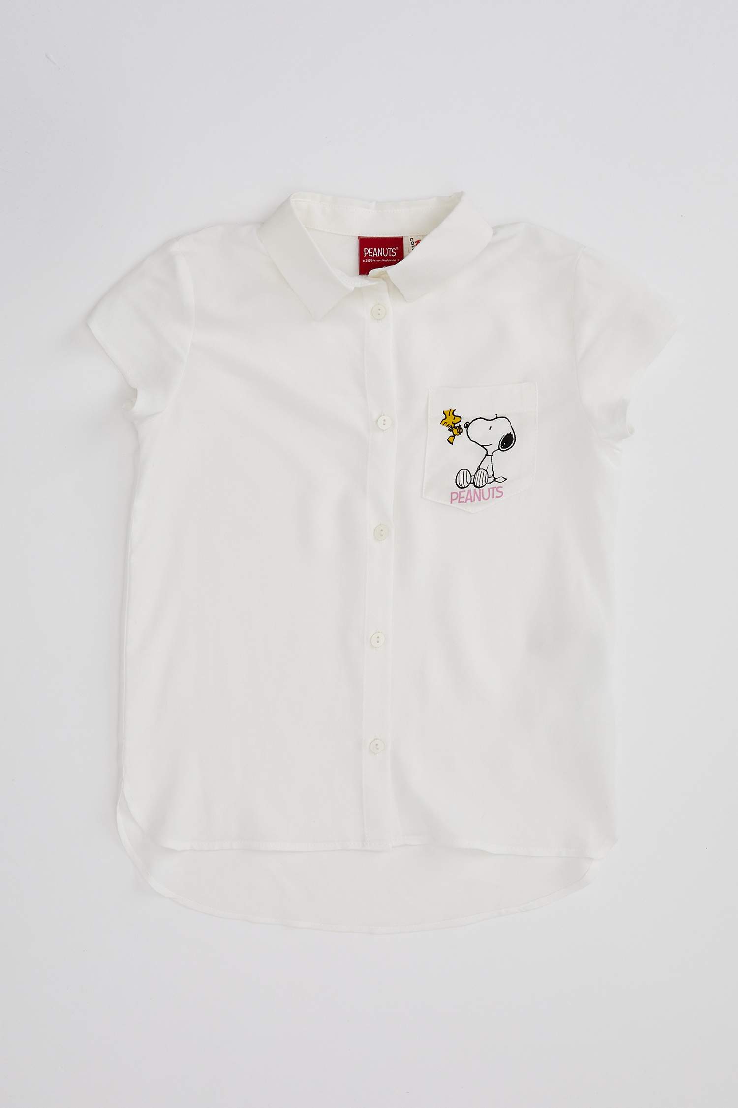 Kız Çocuk Snoopy Lisanslı Regular Fit Kısa Kollu Gömlek