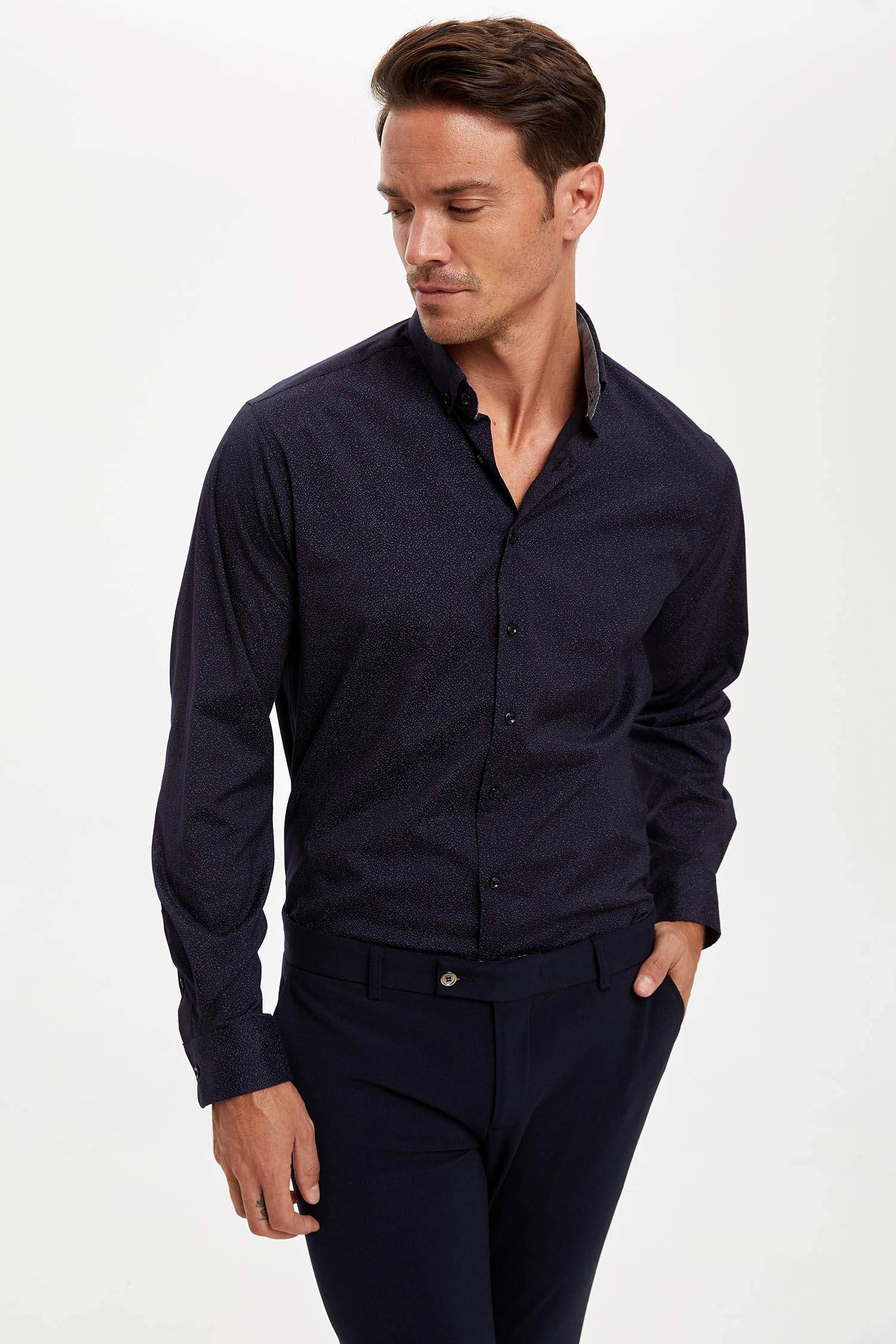 Desenli Slim Fit Uzun Kollu Gömlek