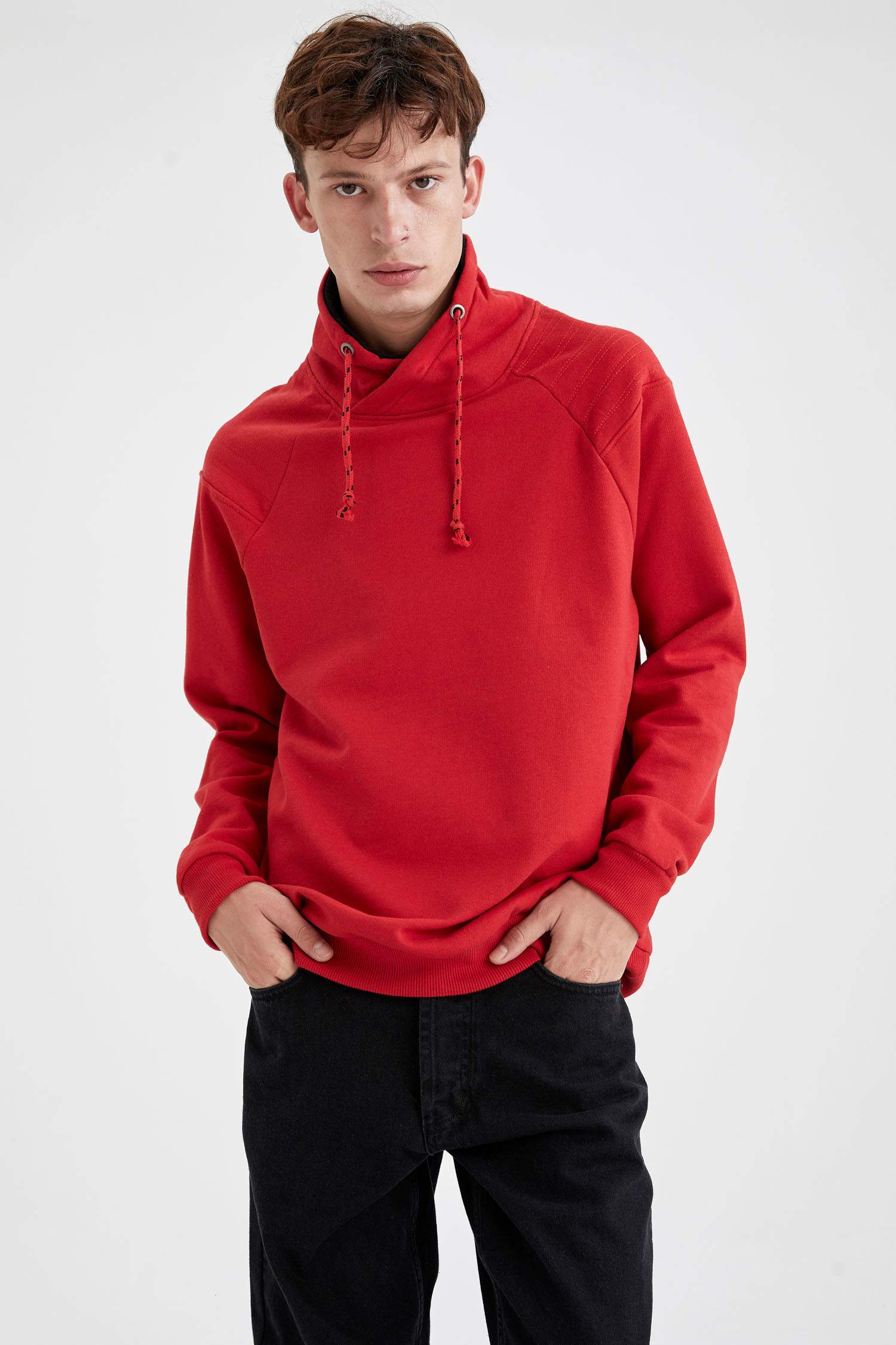 Slim Fit Şal Yaka İçi Yumuşak Tüylü Sweatshirt