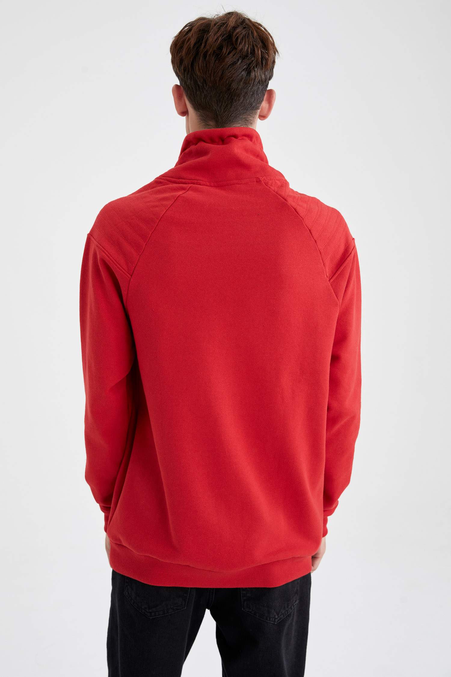 Slim Fit Şal Yaka İçi Yumuşak Tüylü Sweatshirt