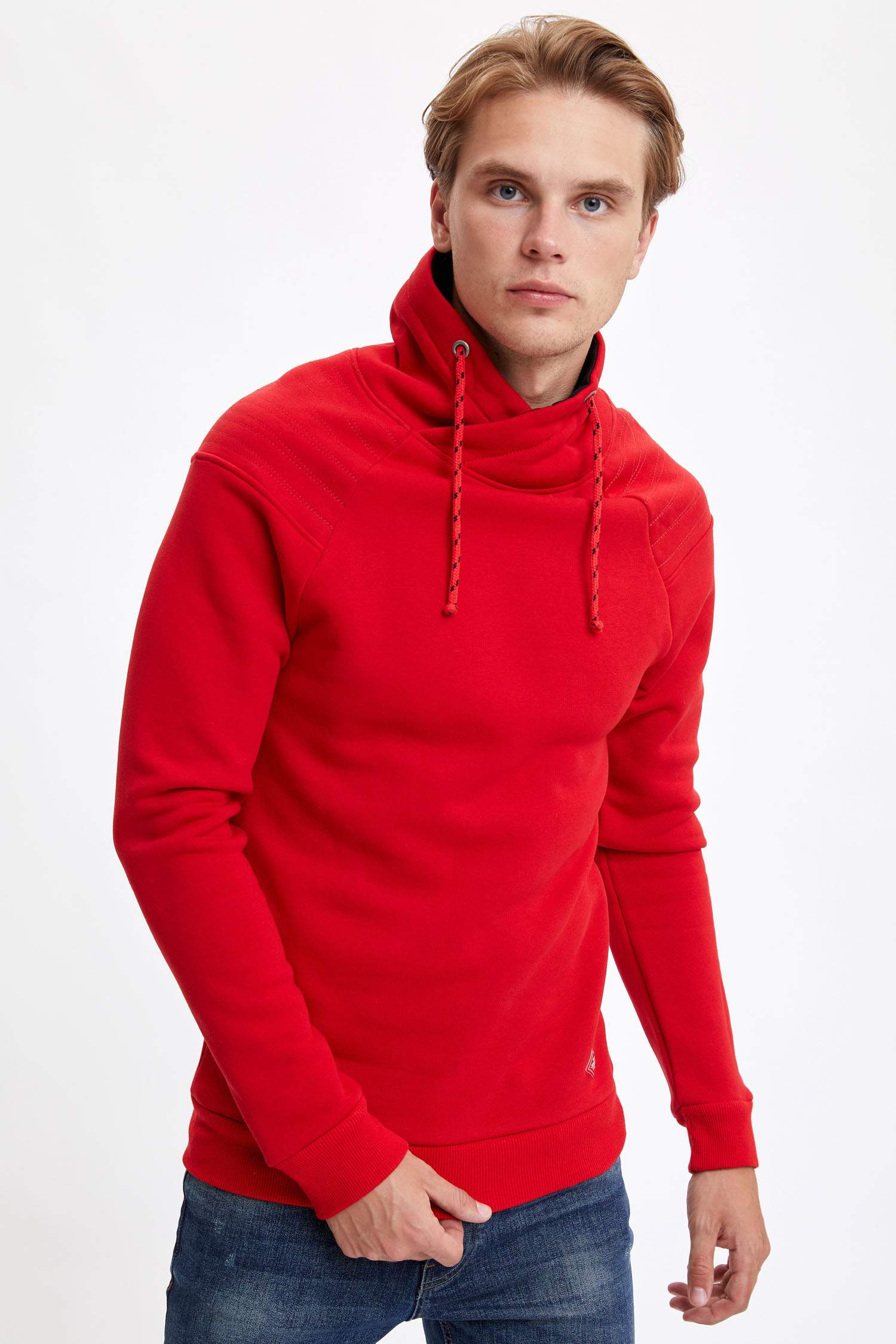 Slim Fit Şal Yaka İçi Yumuşak Tüylü Sweatshirt