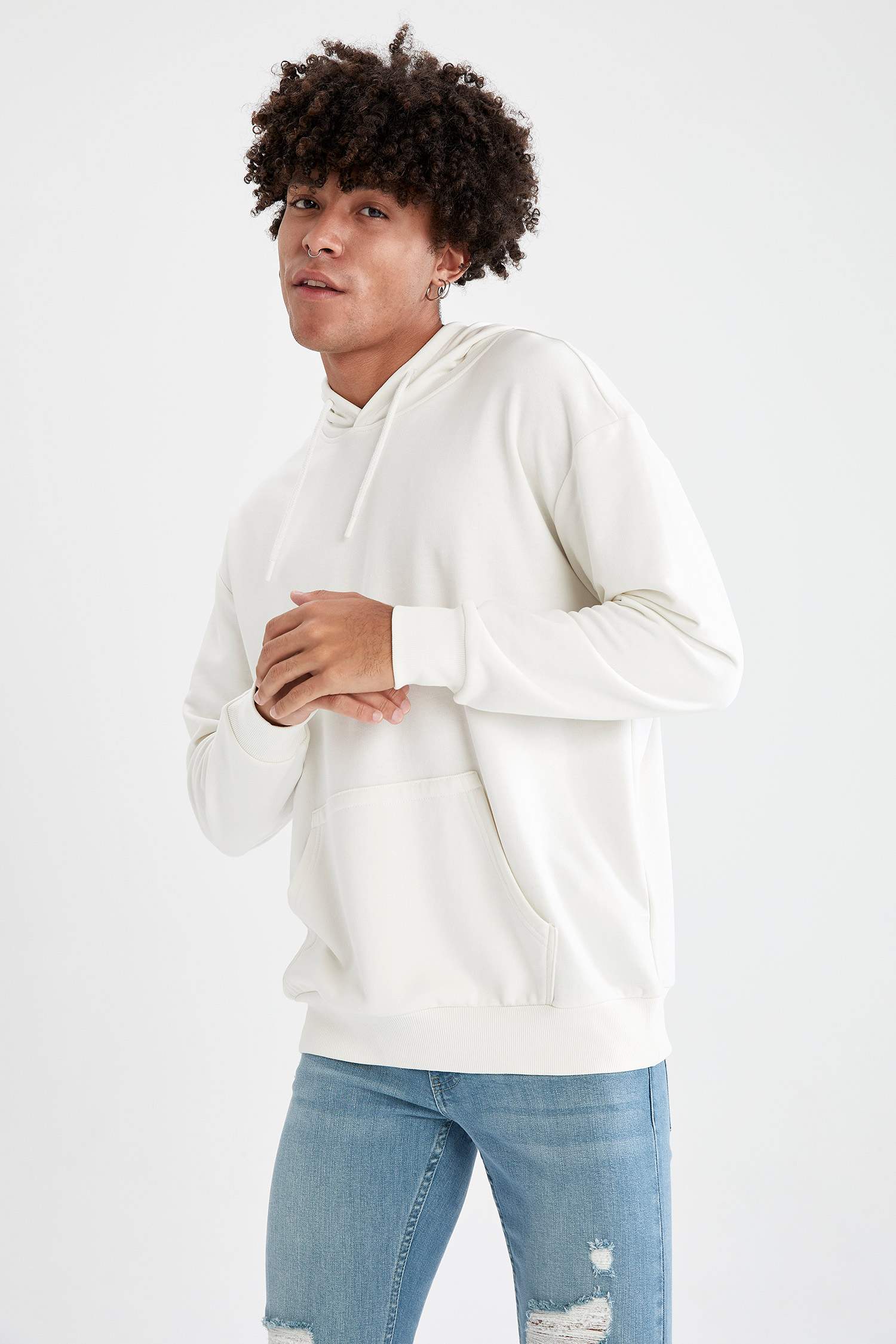 Oversize Fit Kapüşonlu Basic Pamuklu İçi Yumuşak Tüylü Sweatshirt