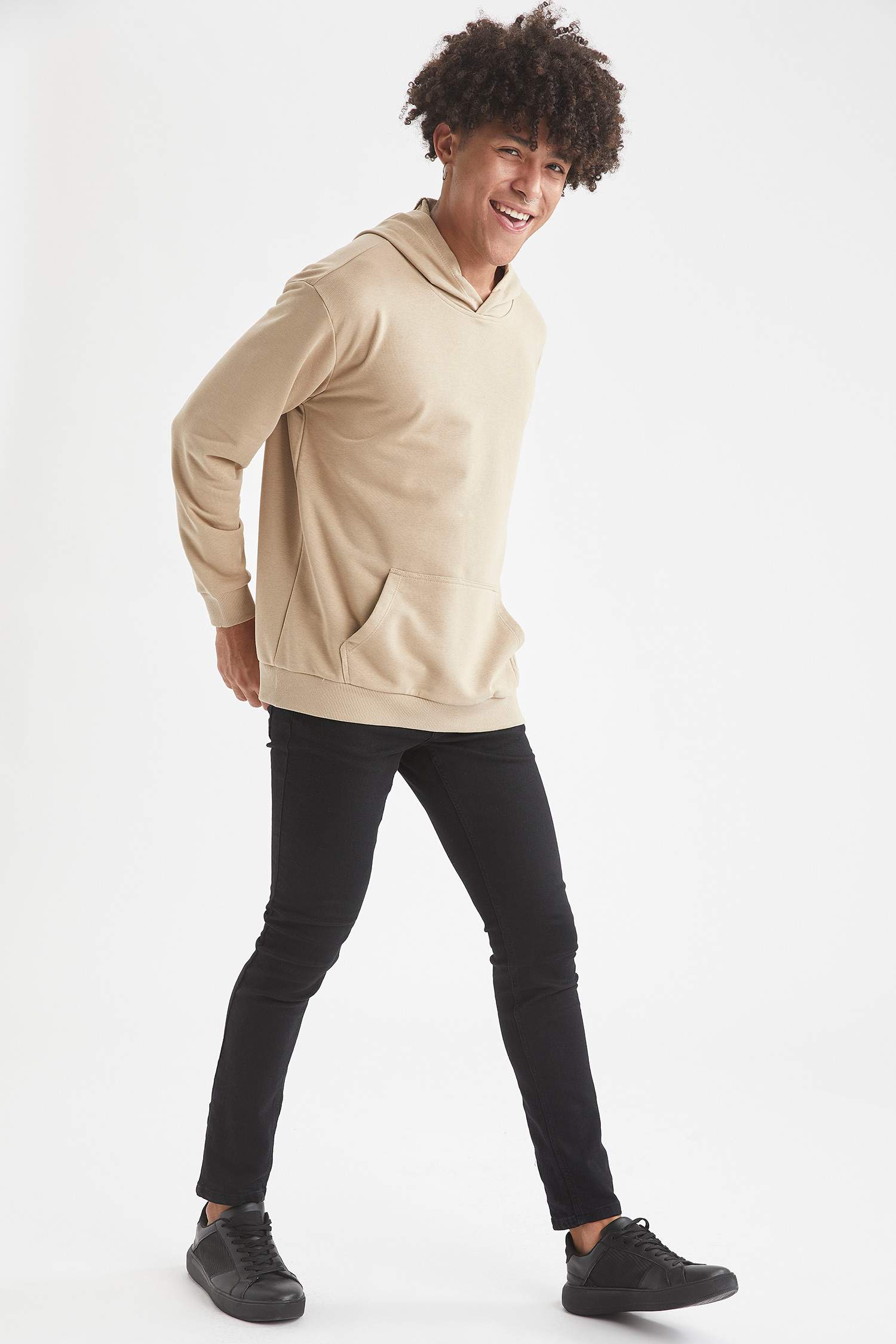 Oversize Fit Kapüşonlu Basic Pamuklu İçi Yumuşak Tüylü Sweatshirt