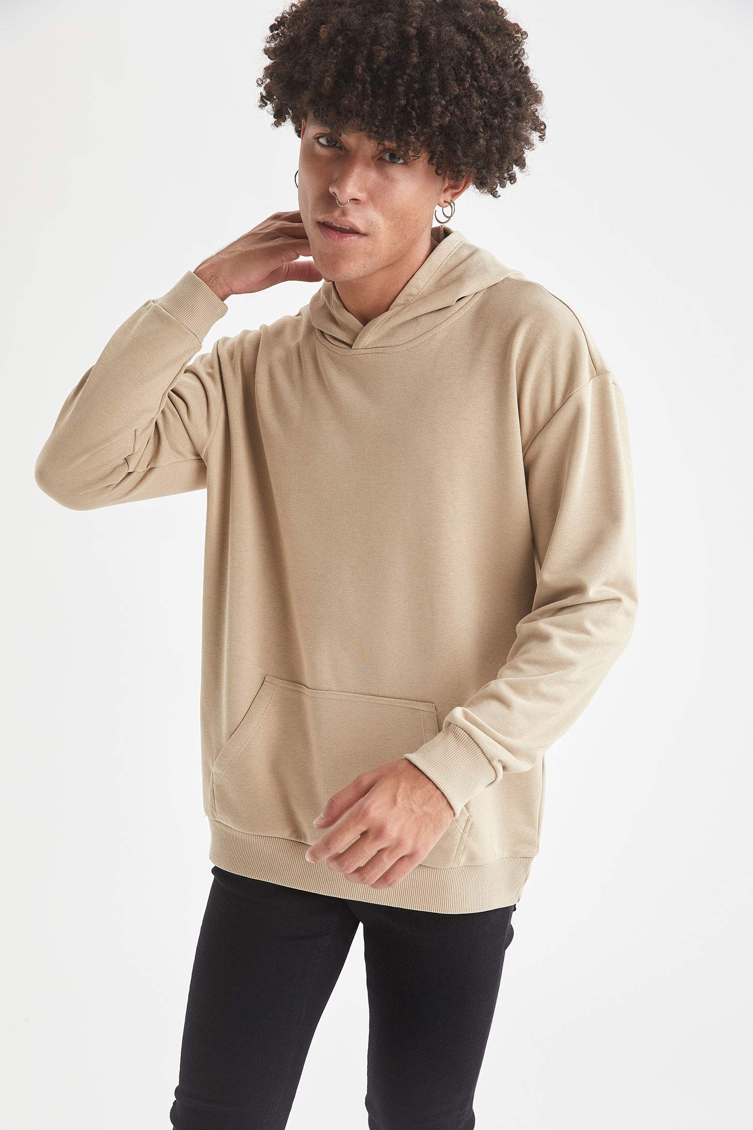 Oversize Fit Kapüşonlu Basic Pamuklu İçi Yumuşak Tüylü Sweatshirt