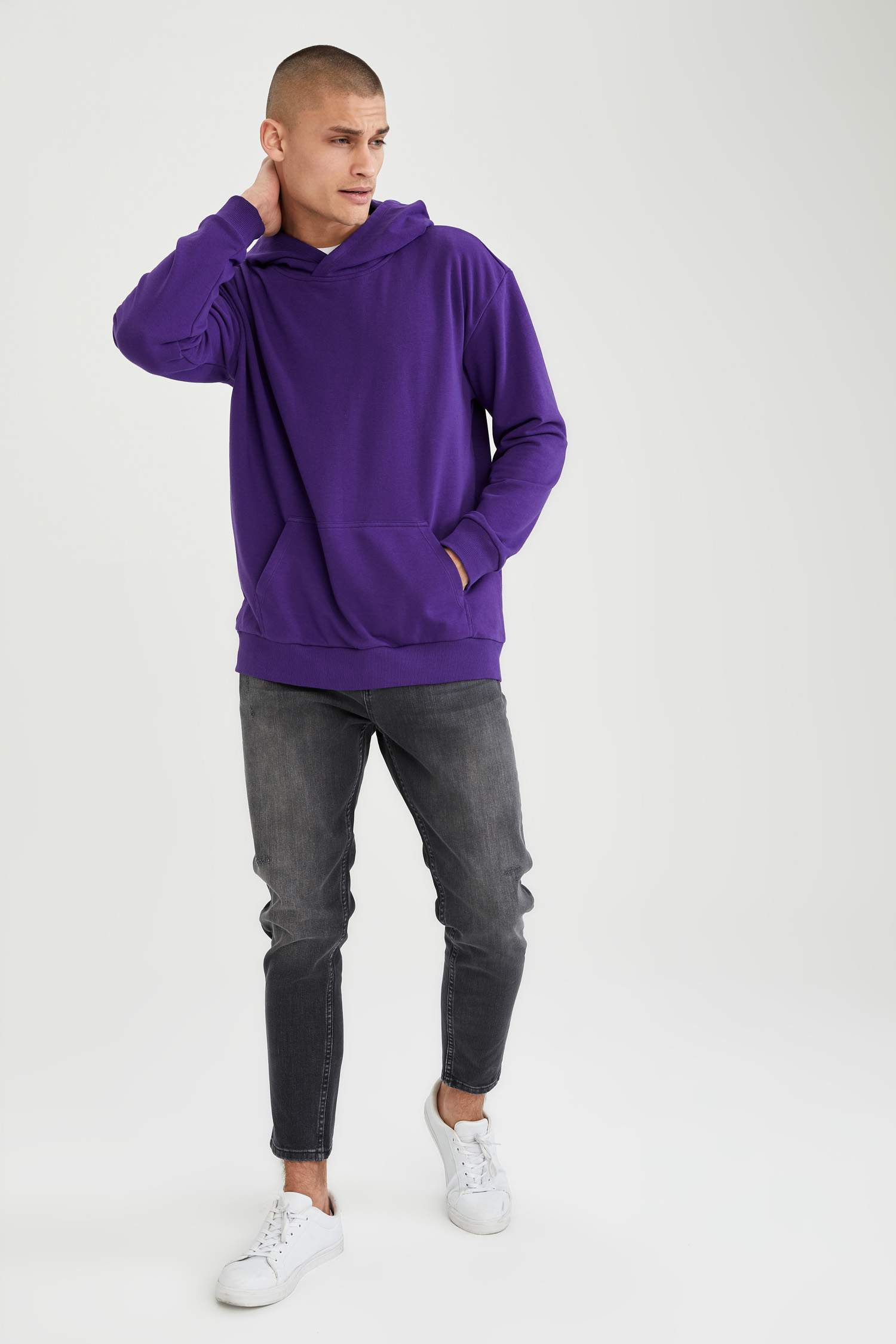 Oversize Fit Kapüşonlu Basic Pamuklu İçi Yumuşak Tüylü Sweatshirt