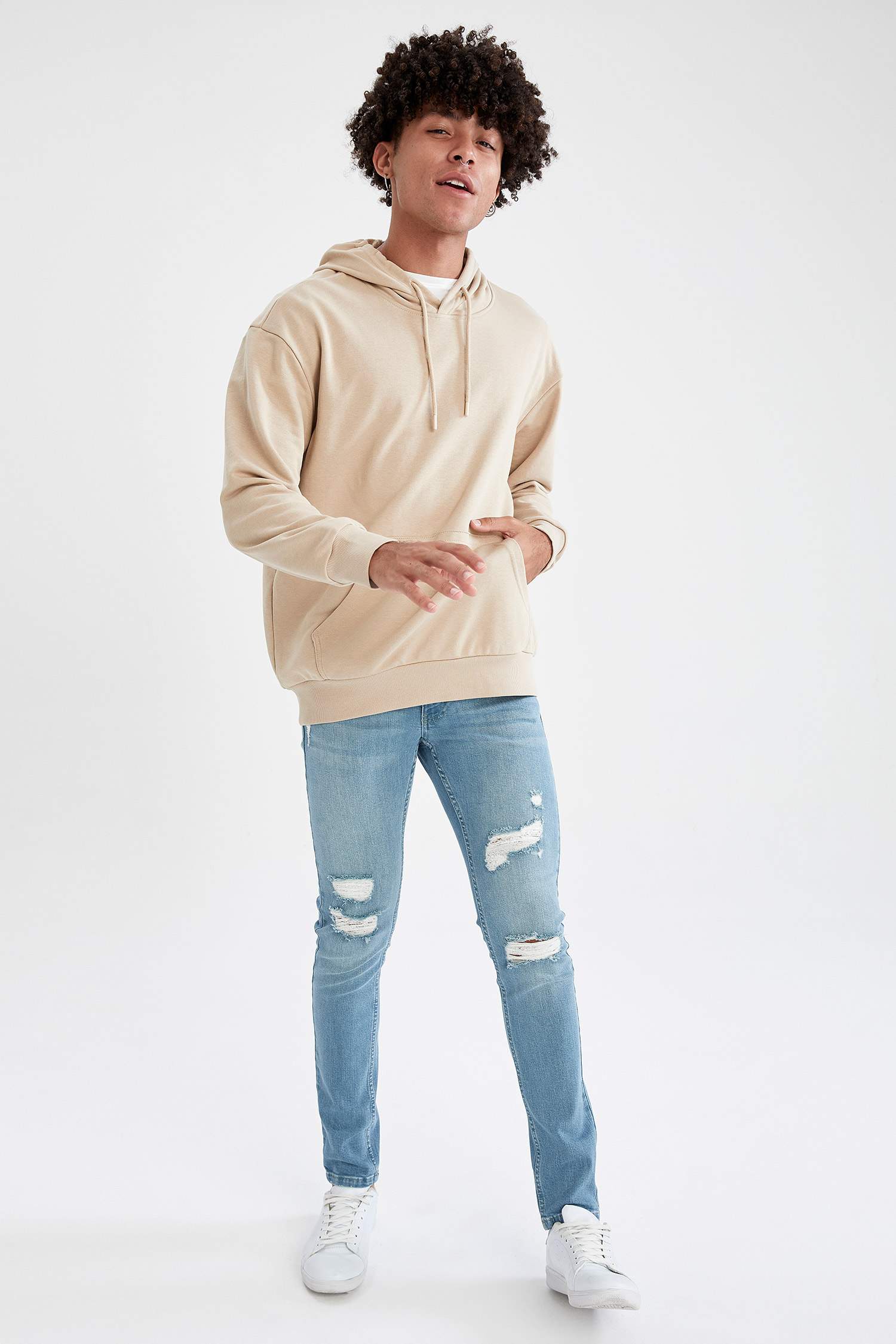 Oversize Fit Kapüşonlu Basic Pamuklu İçi Yumuşak Tüylü Sweatshirt
