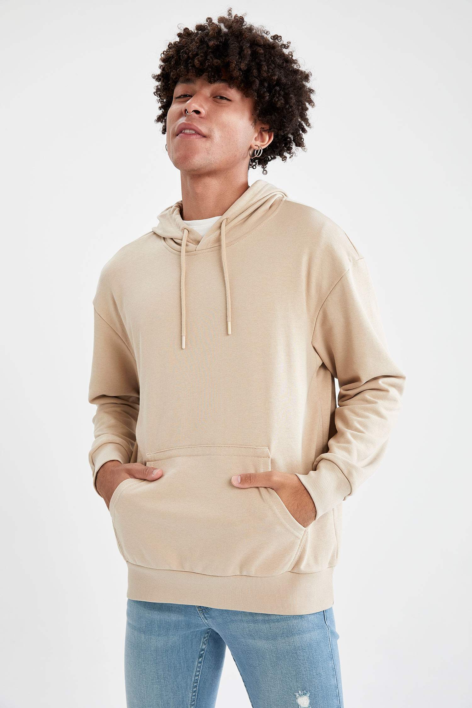 Oversize Fit Kapüşonlu Basic Pamuklu İçi Yumuşak Tüylü Sweatshirt