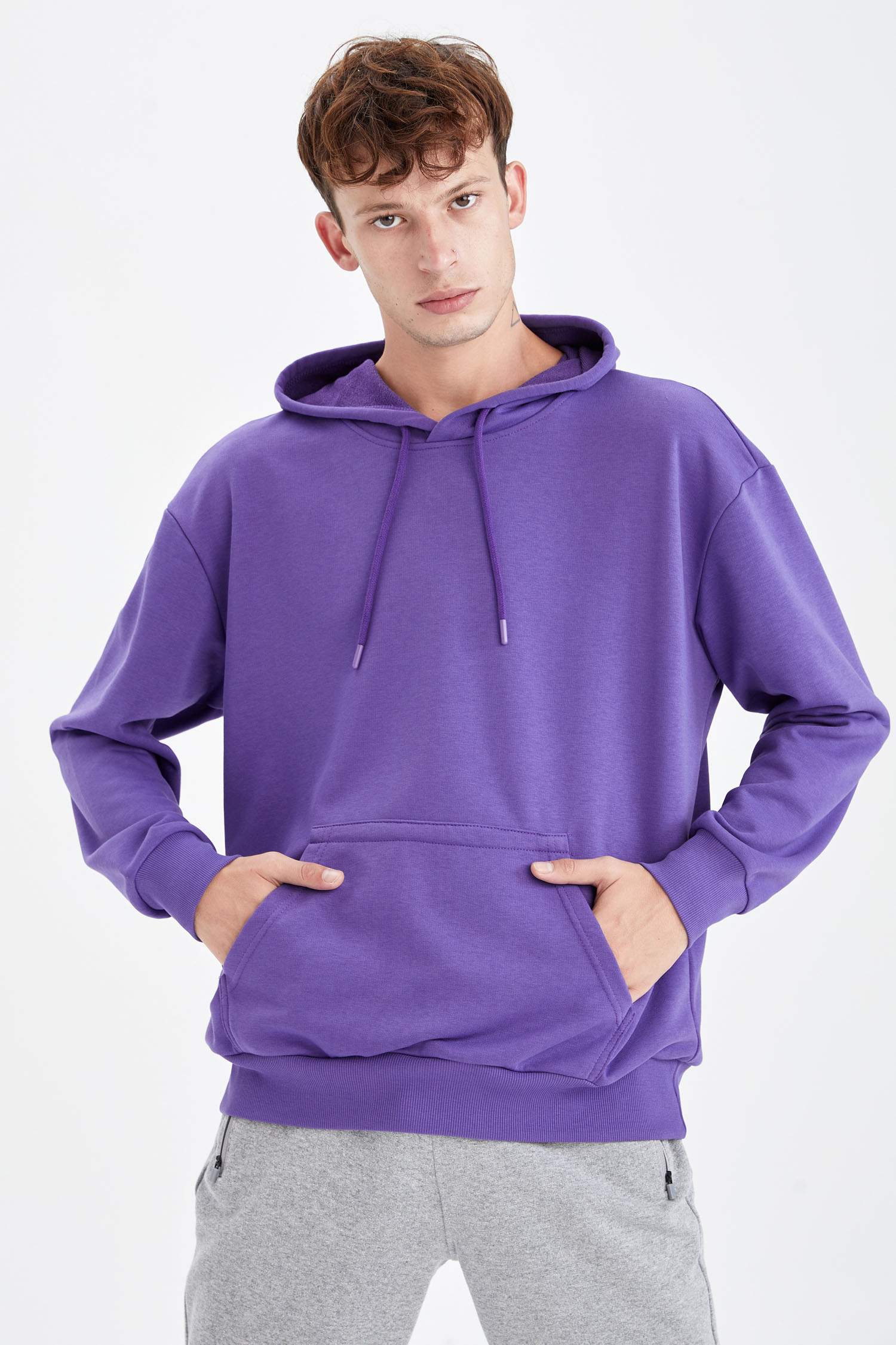 Oversize Fit Kapüşonlu Basic Pamuklu İçi Yumuşak Tüylü Sweatshirt