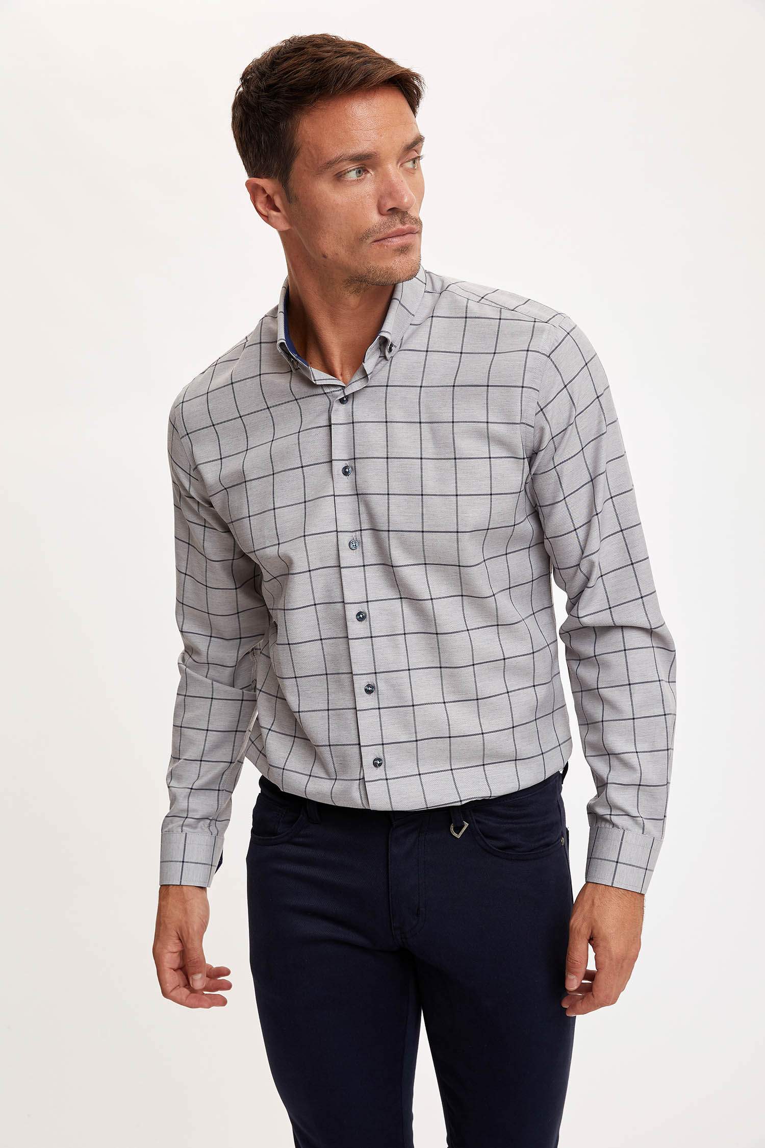 Ekose Modern Fit Uzun Kollu Gömlek