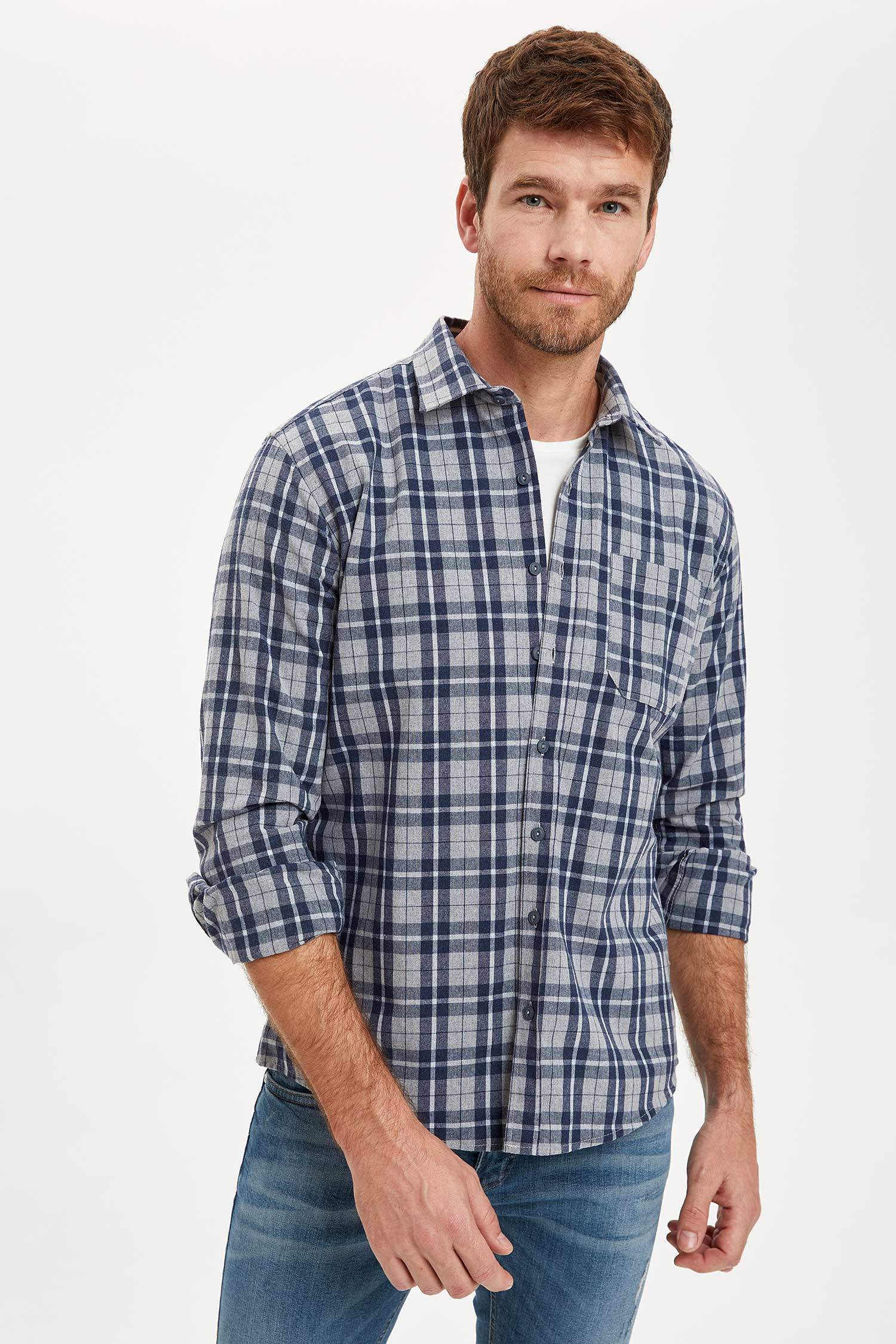 Modern Fit Ekose Desenli Uzun Kollu Oduncu Gömlek