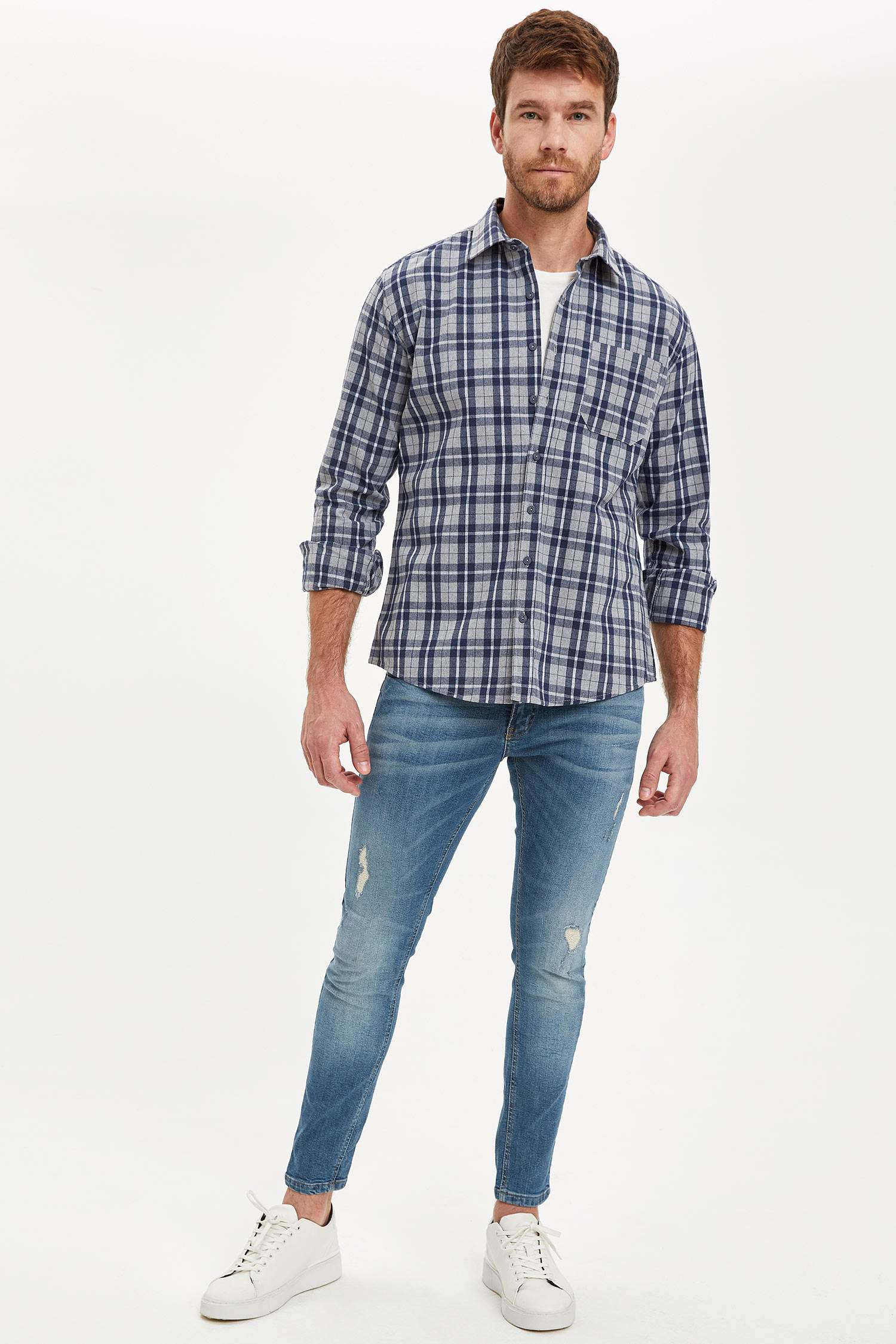 Modern Fit Ekose Desenli Uzun Kollu Oduncu Gömlek