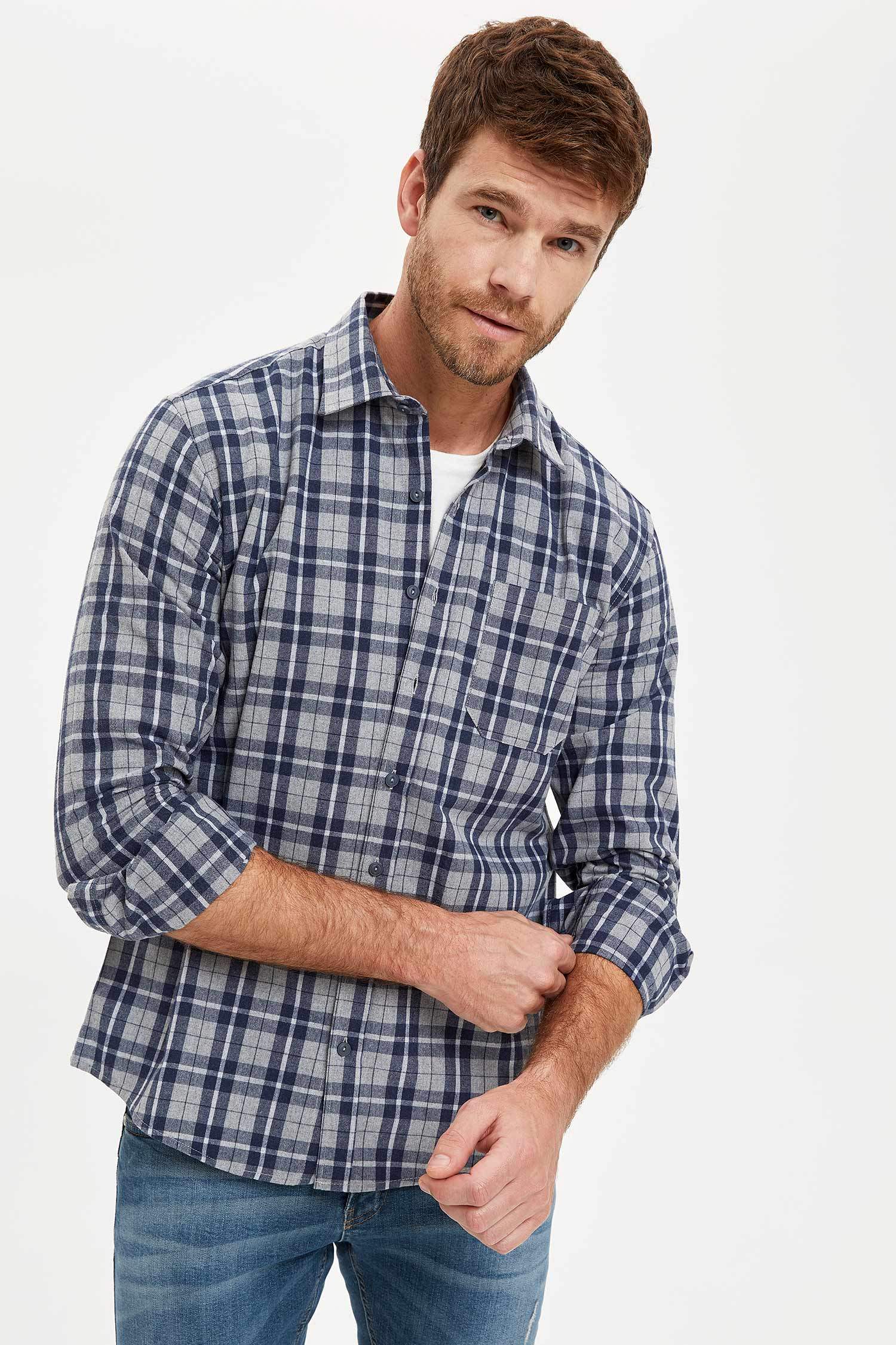 Modern Fit Ekose Desenli Uzun Kollu Oduncu Gömlek