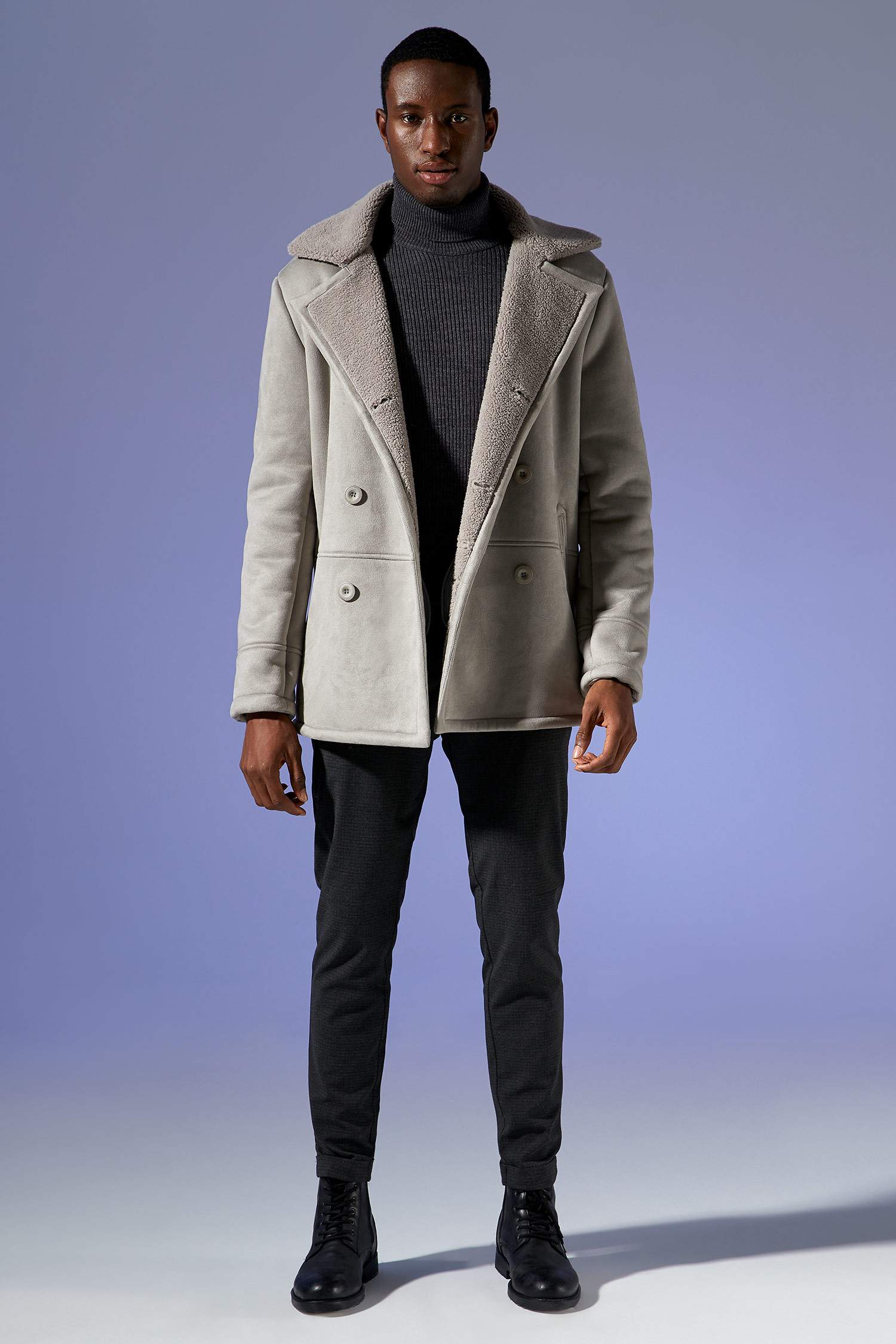 Slim Fit Ceket Yaka Süet Mont
