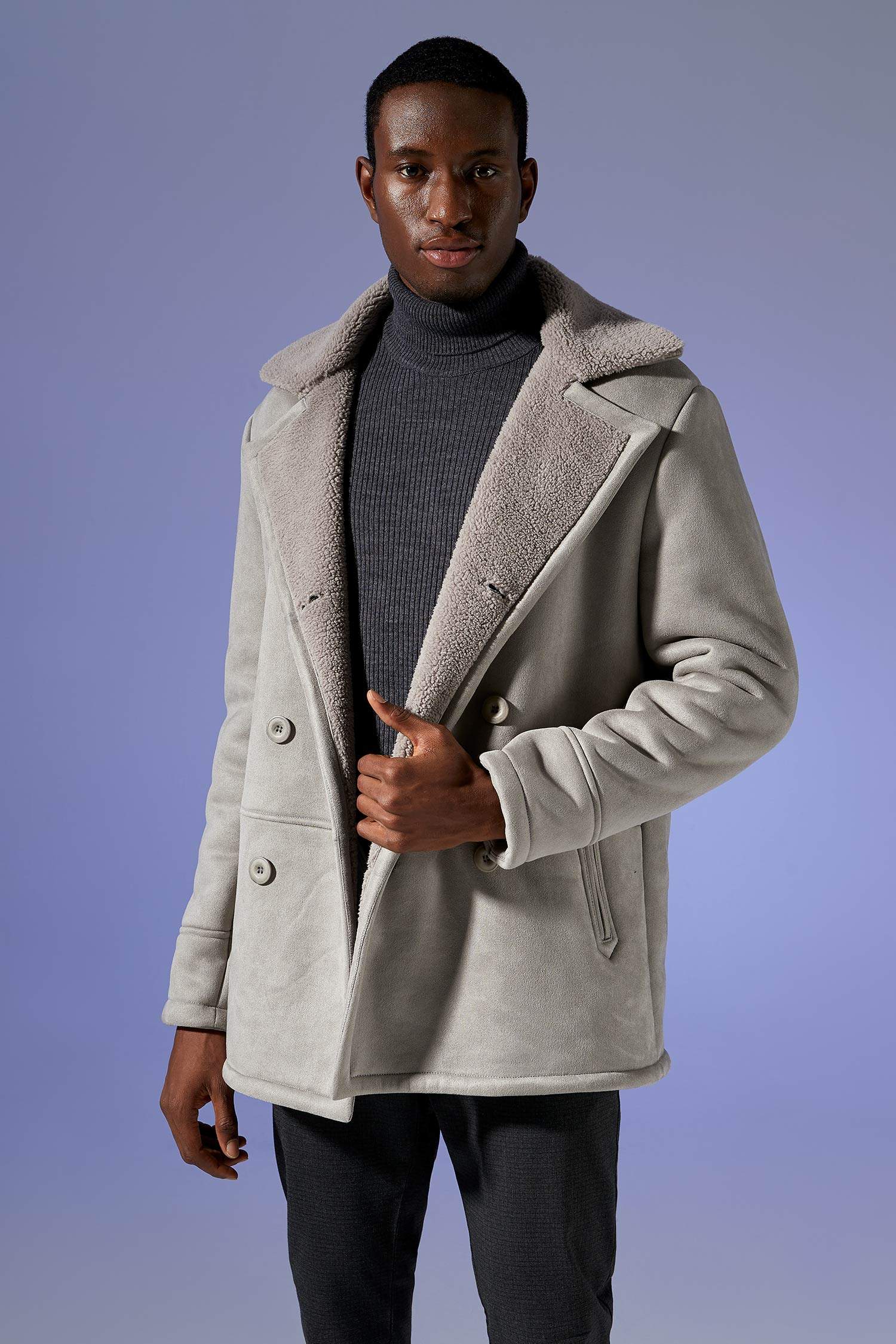 Slim Fit Ceket Yaka Süet Mont