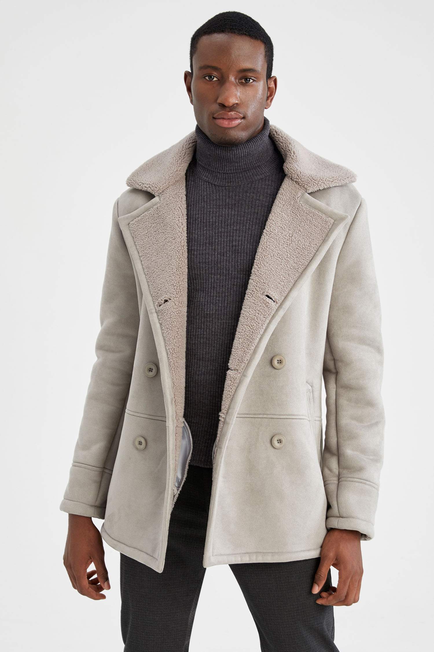 Slim Fit Ceket Yaka Süet Mont