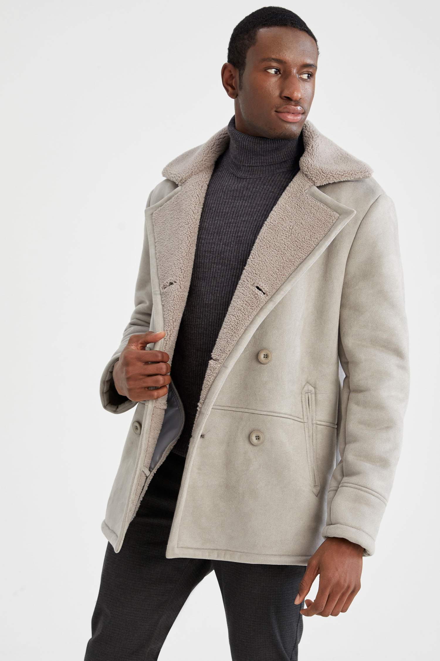 Slim Fit Ceket Yaka Süet Mont